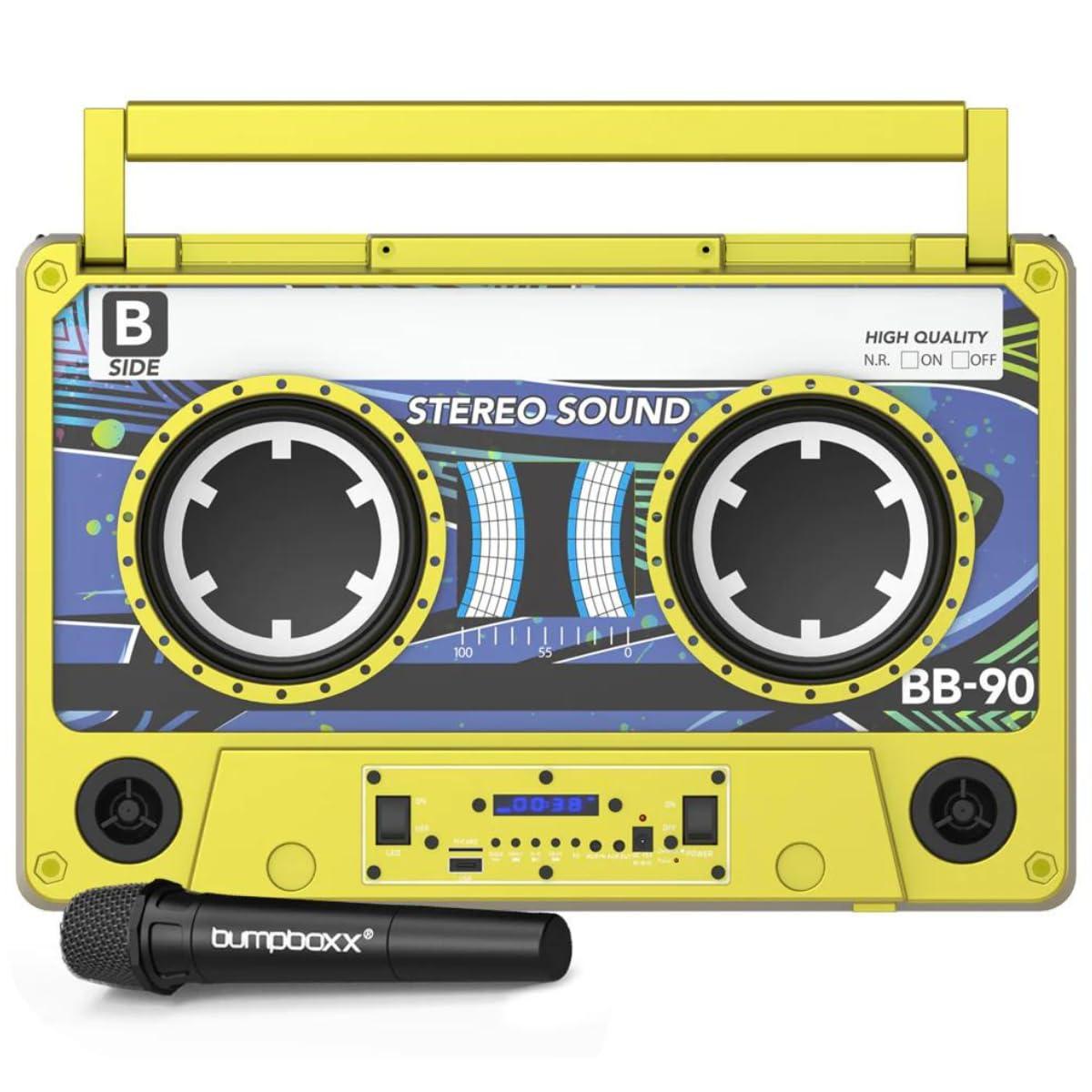 Bumpboxx Bumpboxx Remixx Retro Bluetooth Boombox | Portable Cassette-Style Speaker with High-Fidelity Sound & Wireless Mic | Highlighter Yellow