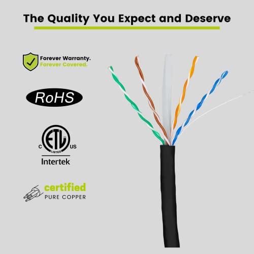 TRUE CABLE trueCABLE Cat6A Riser (CMR), 1000ft, Black, 23AWG 4 Pair Solid Bare Copper, 750MHz, PoE++ (4PPoE), ETL Listed, Unshielded Twisted Pair (UTP), Bulk Ethernet Cable