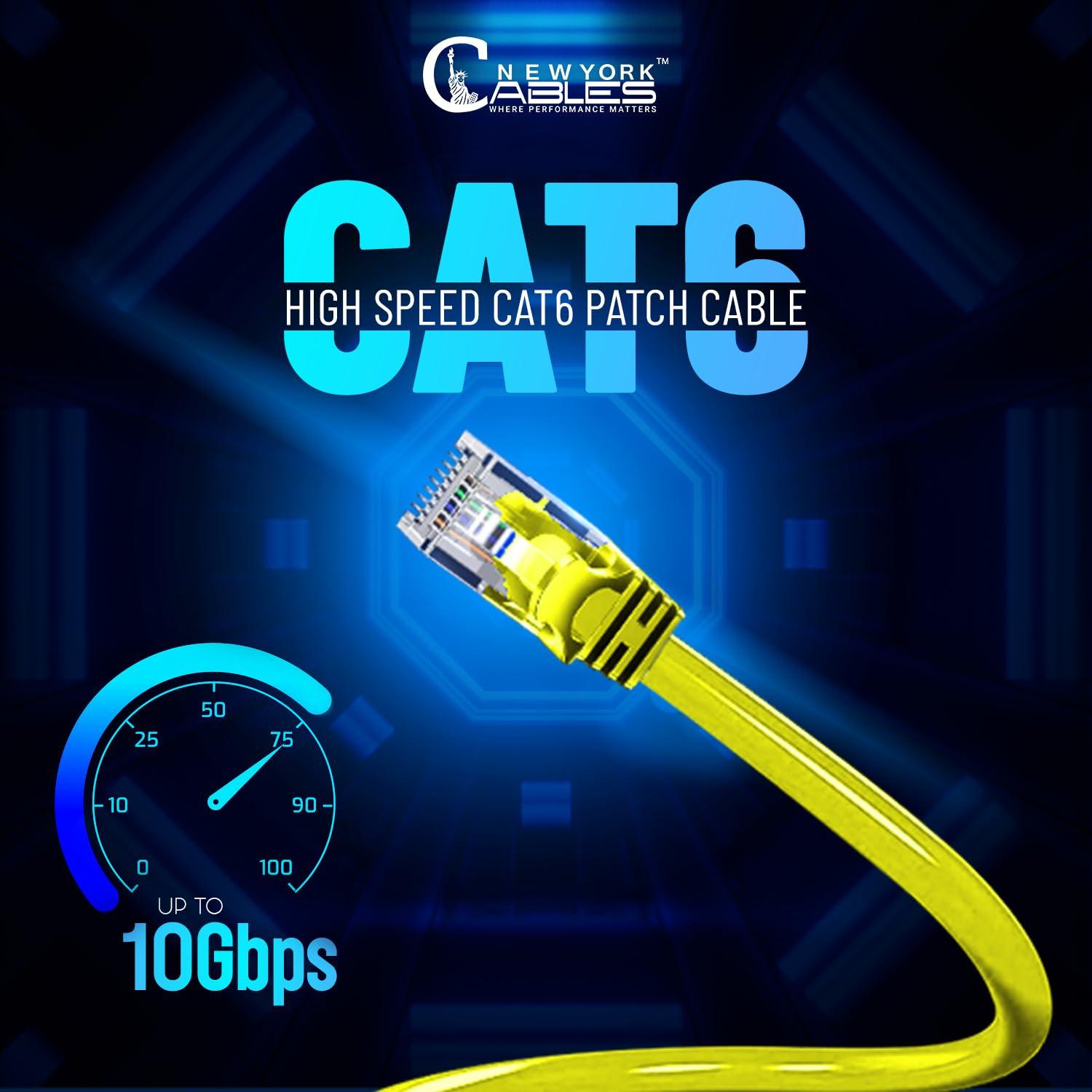 NewYork Cables NewYork Cables Cat6 Ethernet Patch Cable 10 ft (1 Pack), Snagless Cat6 Patch Cables for Data Centers, 10Gbps, 550Mhz Ethernet Cord, Bare Copper Network Patch Cables for Home and Enterprise -Yellow