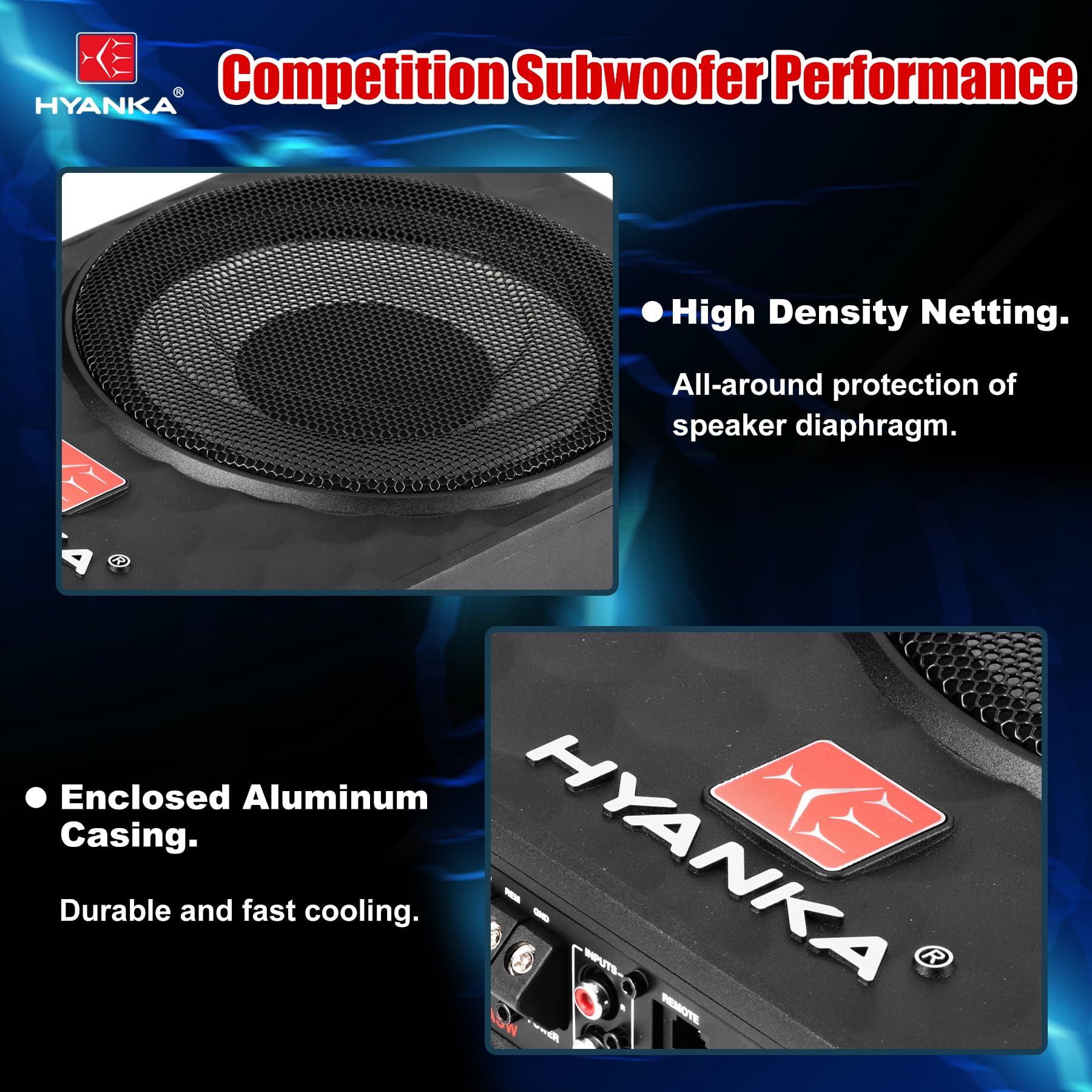 H YANKA H YANKA SODA-10ASW 480W 10 Inch Compact Underseat Car Subwoofer with Built-in Amp, Slim Powered Subwoofer for Car/Truck/Jeep Audio
