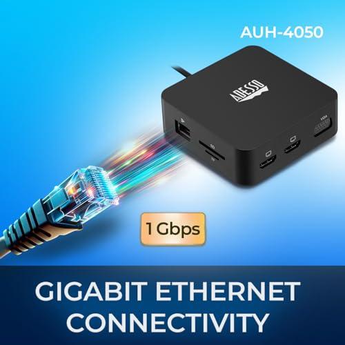 Adesso Adesso USB C Docking Station Multiport Adapter Type C Hub 2 HDMI Support 4K, VGA, RJ45 Ethernet Port, 65W PD Charging, 2*USB, SD/TF Card Reader, 3.5mm Audio Jack (TAA Compliant)