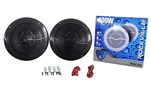 Rockville Rockville 4 RMC80B 8\" 1600w Marine Boat Speakers+8\" Wakeboards+6-Ch Amp+Wire Kit