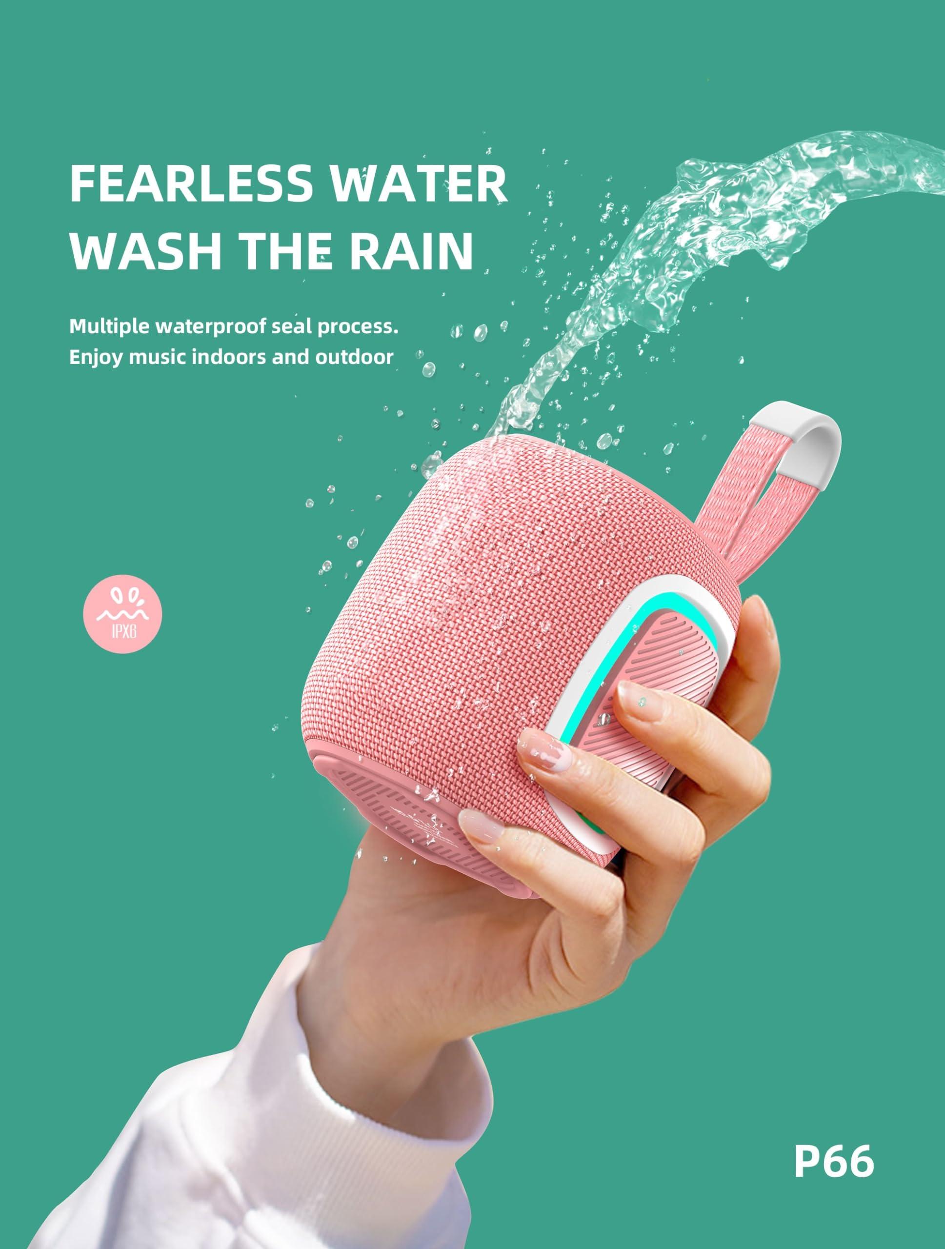 WorryFree Gadgets Waterproof Mini Bluetooth 5.3 Speaker 10M Transmission Distance 5W Output Power for Computer Home Theater Karaoke Player Mobile Phone (Pink)