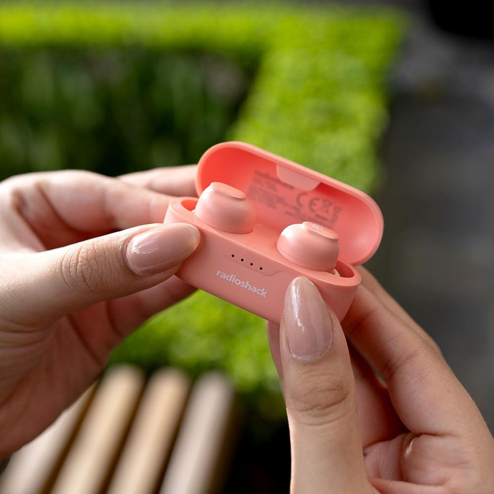 R RADIOSHACK RadioShack High Performance Wireless Headphones, Active Noise Cancelling Earbuds, IPX5 Water Resistant Bluetooth Headphones with 400MAH Battery, Pink