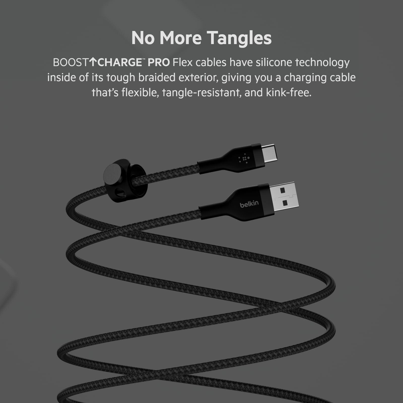 Belkin Belkin BoostCharge Pro Flex Braided USB-C to USB-A Cable (1M/3.3FT), Type C to A Cable USB-C USB-IF Certified Fast Charging Cable for iPhone 16 Series, iPad Pro, Galaxy S24, Note, Pixel & More - Black