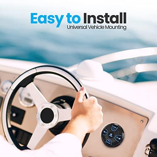 Pyle Pyle Amplified Wireless Bluetooth Audio Controller - 300 Watt Bluetooth Media Button, Waterproof Marine Receiver Remote Control W/Aux, Mount for Car Truck Boat Marine Powersport Vehicles - PLMRBT18