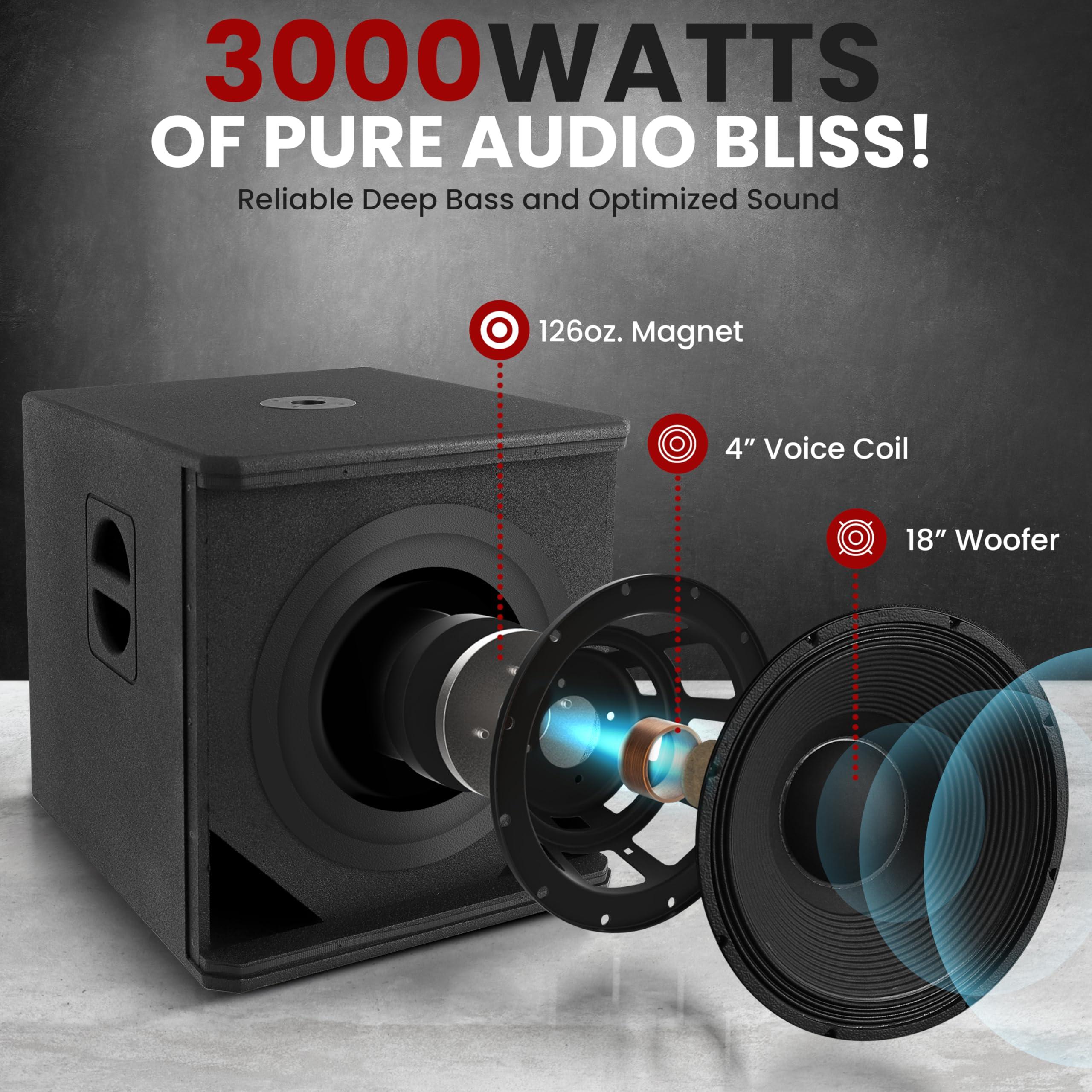 Pyle Pyle 3000 Watts Box Subwoofer Speaker - Active Powered 18 inch Woofer, Loud Bass, with DSP Digital Signal Processor for Home Theater System, Pro DJ Sound, Pole Mount Socket and Carrying Handles