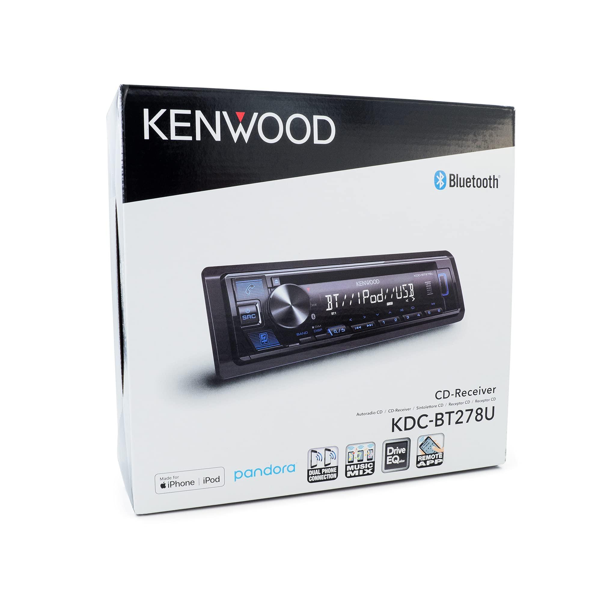 Kenwood KENWOOD KDC-BT278U CD Car Stereo w/ Bluetooth, Single DIN, App Control & AM/FM Radio, USB Port, AUX Input