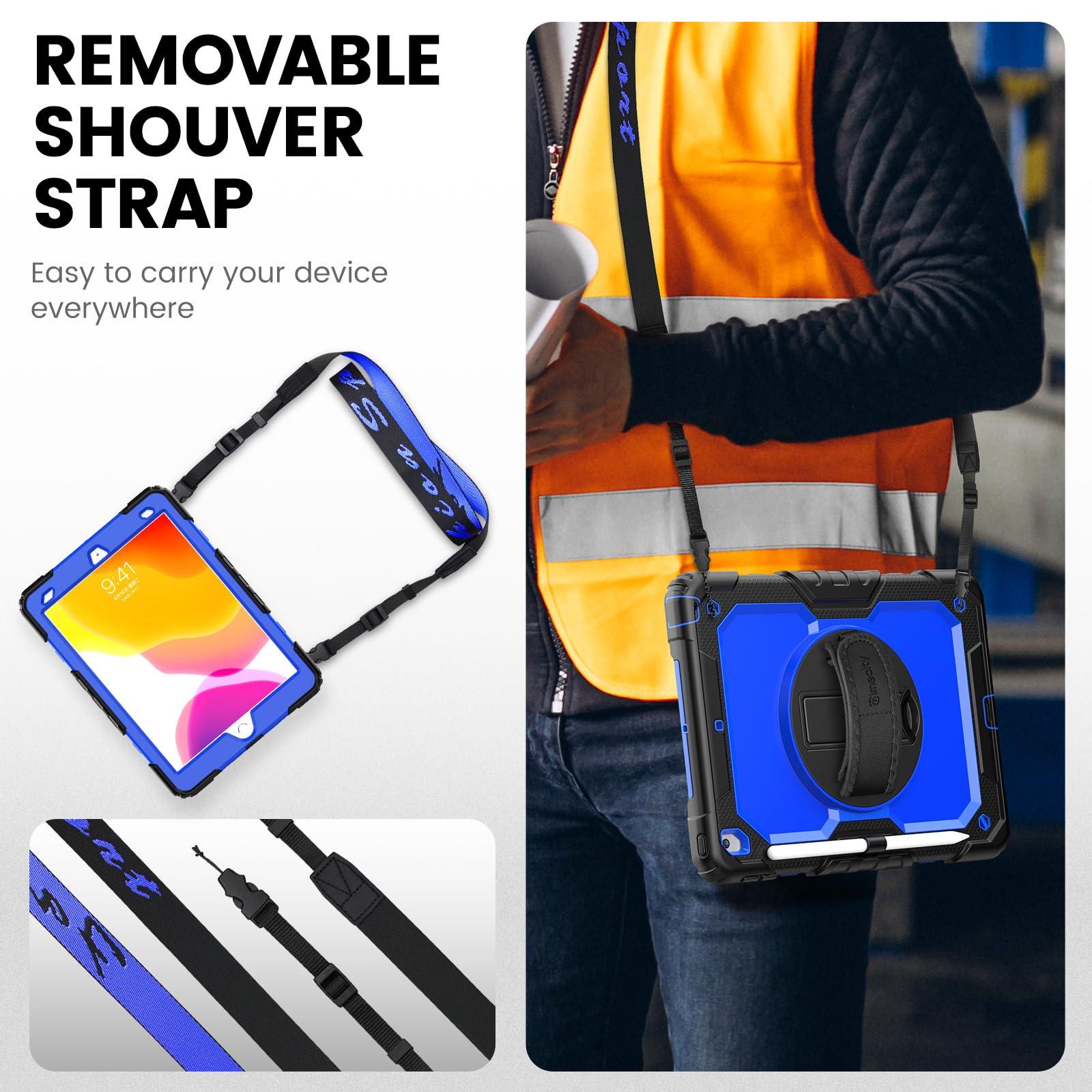 timecity Timecity Case for iPad 9th/ 8th/ 7th Generation 10.2 inch (Case for iPad 9/8/ 7 Gen): with Strong Protection, Screen Protector, Hand/Shoulder Strap, Rotating Stand, Pencil Holder - Dark Blue