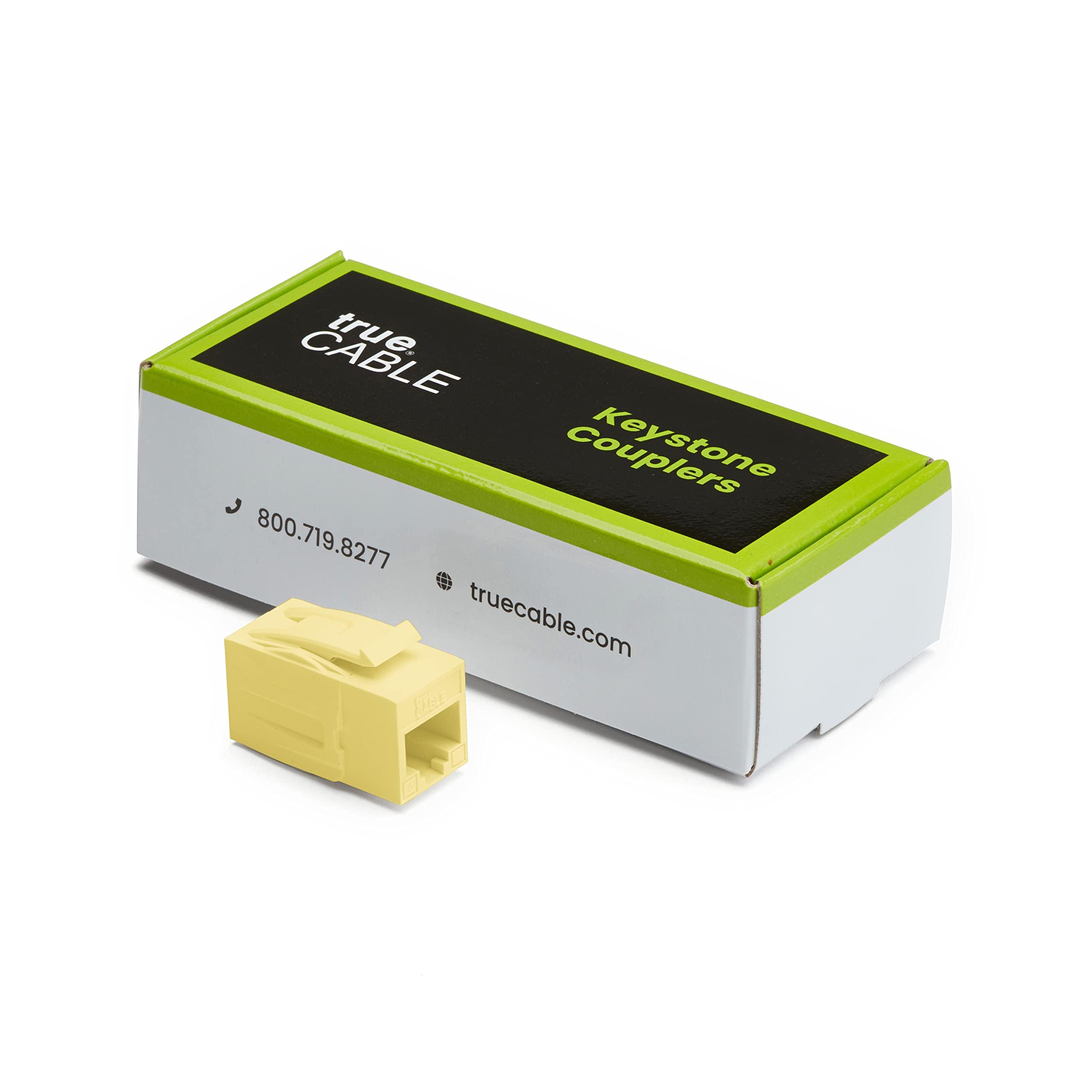 TRUE CABLE trueCABLE Cat6 Keystone Jack Coupler, Unshielded (UTP), PoE++ (4PPoE), UL Listed, ETL Verified, ANSI/TIA 568-2.D Cat 6 Performance Compliant, Female to Female RJ45 Couplers, Yellow, 6 Pack