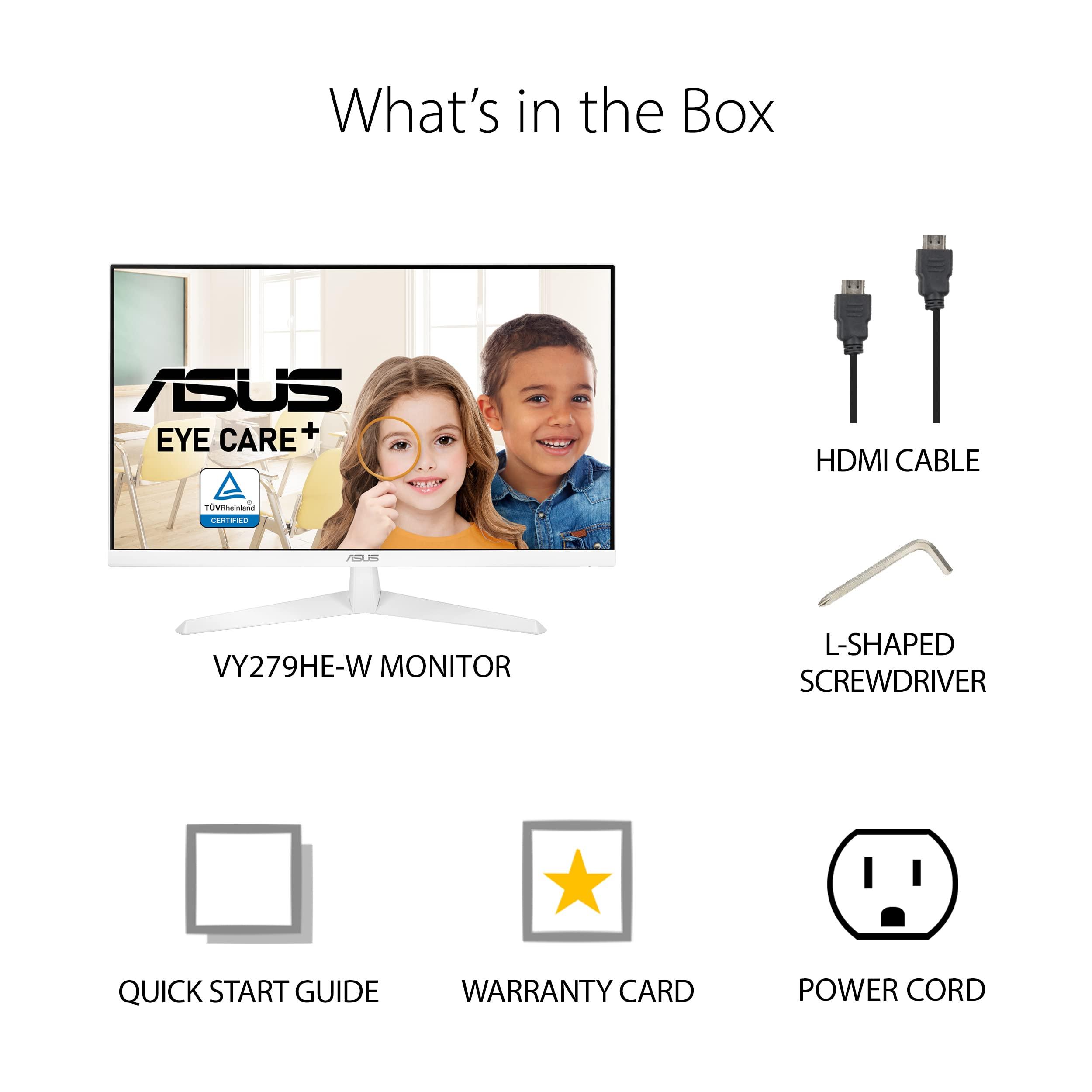 ASUS ASUS VY279HE-W 27 1080P Monitor - White, Full HD, 75Hz, IPS, Adaptive-Sync/FreeSync, Eye Care Plus, Color Augmentation, Rest Reminder, HDMI, VGA, Frameless, VESA Wall Mountable