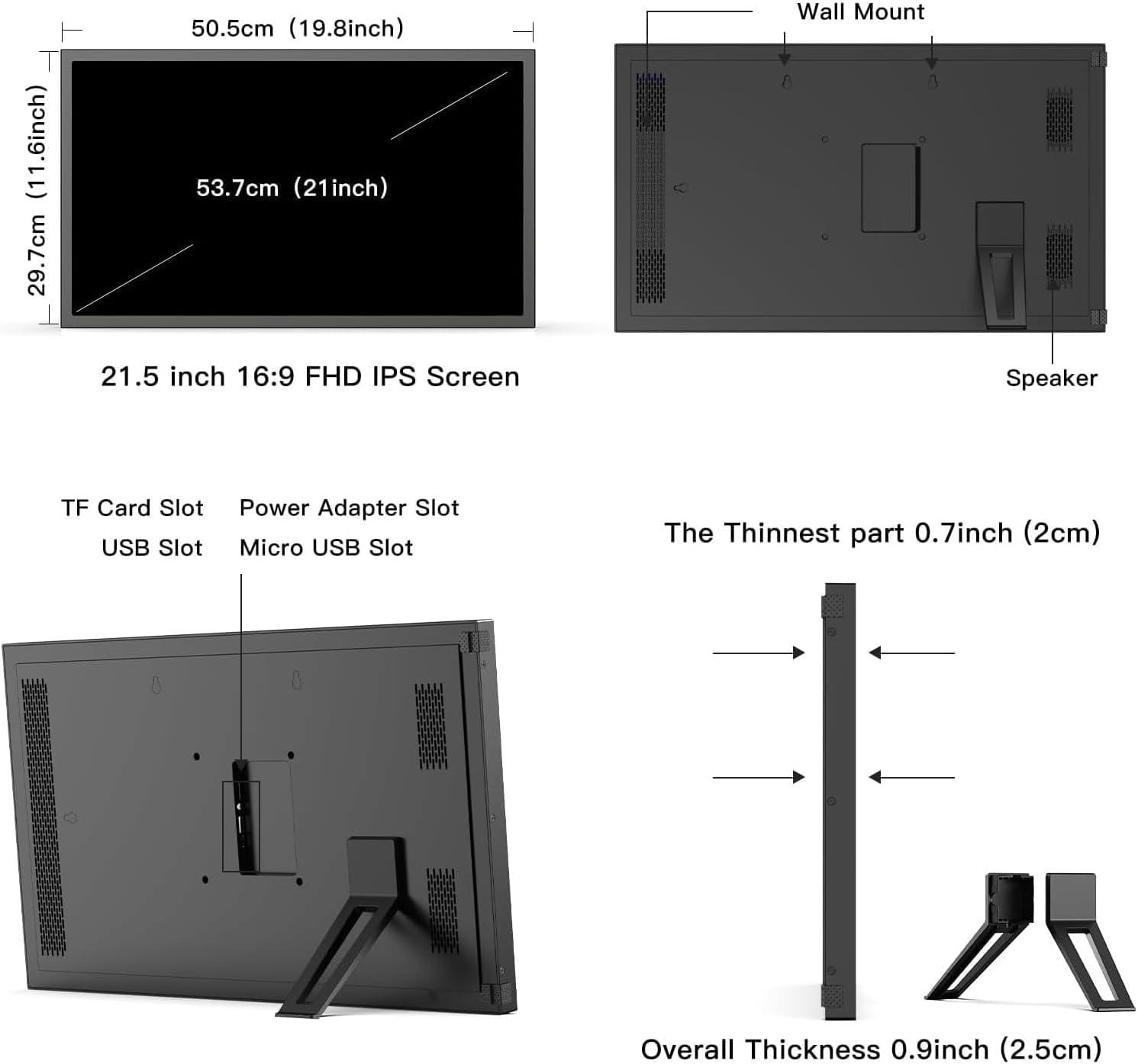 PWOSUN Large Digital-Picture-Frame 21.5" WiFi Photo-Frame - 32GB Digital Picture Frame FHD 1080P, Sync Phone, Light Sensor, Wall-Mounted, Share Photos Videos via App, Email, Free Cloud Storage