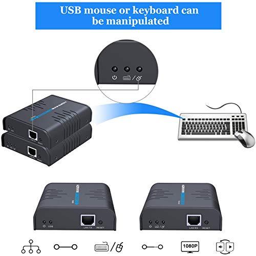 AGPTEK AGPtEK USB HDMI KVM Extender Over Single Cat 5/5E/6/7 Ethernet Cable- Signal Extension Up to 120m/365Ft- USB Keyboard Mouse Support- Adapter for Residential/Commercial Use