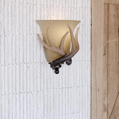 VAXCEL VAXCEL Yoho 1 Light Bronze Rustic Antler Flush Wall Sconce Cream Glass