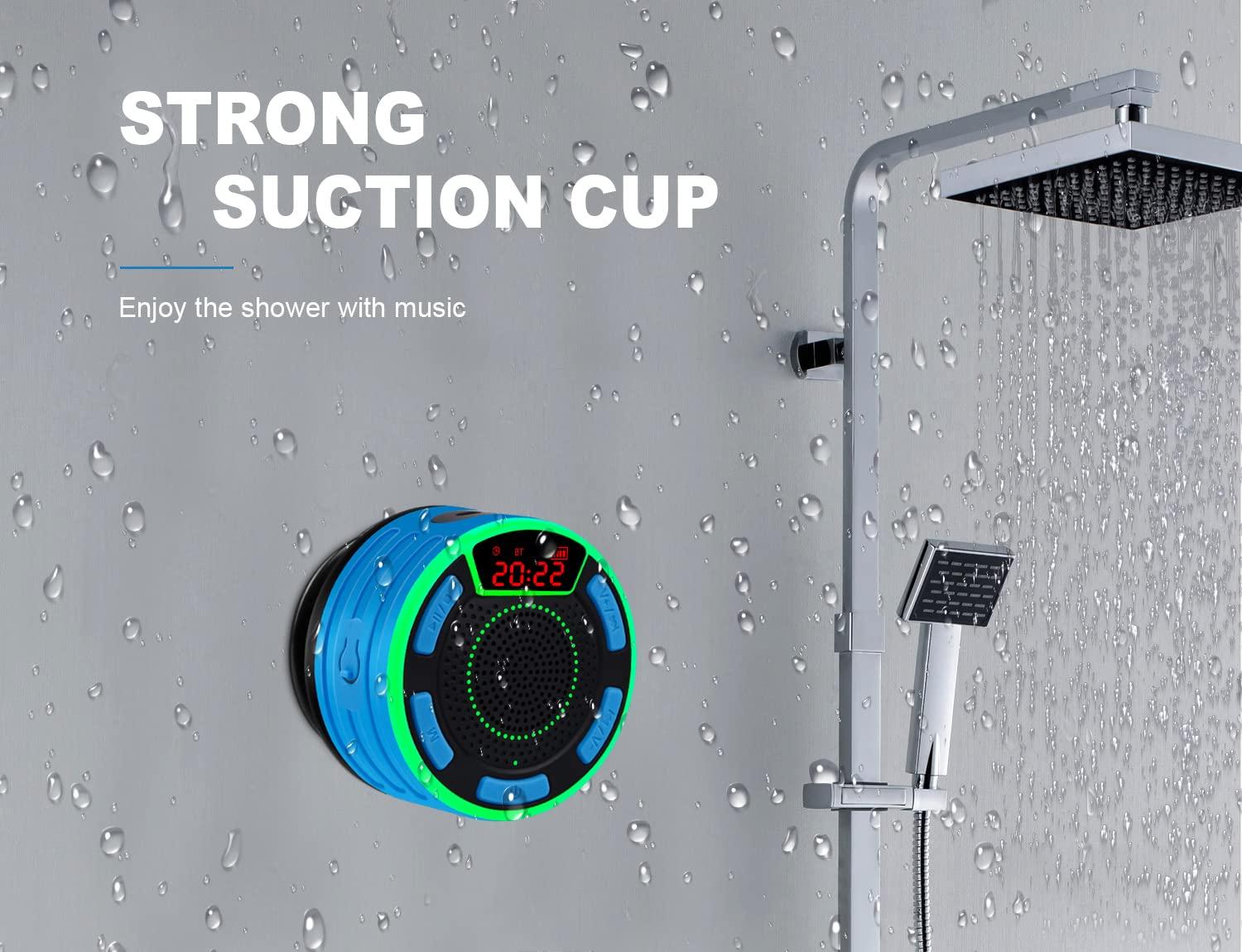 DuoTen Bluetooth Speakers, DuoTen IPX7 Waterproof Wireless Portable Bluetooth Speakers w/LED Display, FM Radio, Suction Cup, Light Show, Loud Stereo Sound and Bass for Shower, Pool, Party, Travel, Outdoors