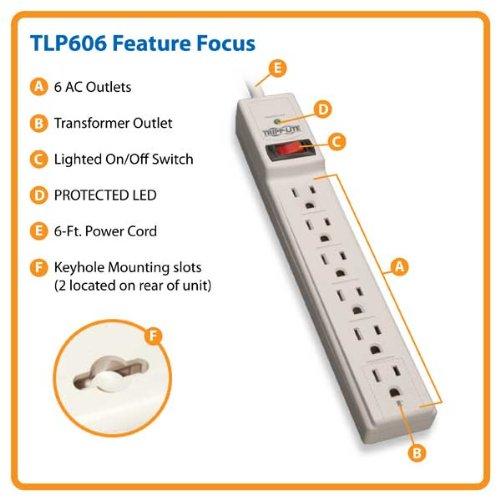 Tripp Lite Tripp Lite 6 Outlet Surge Protector Power Strip 6ft Cord 790 Joules LED & INSURANCE (TLP606)