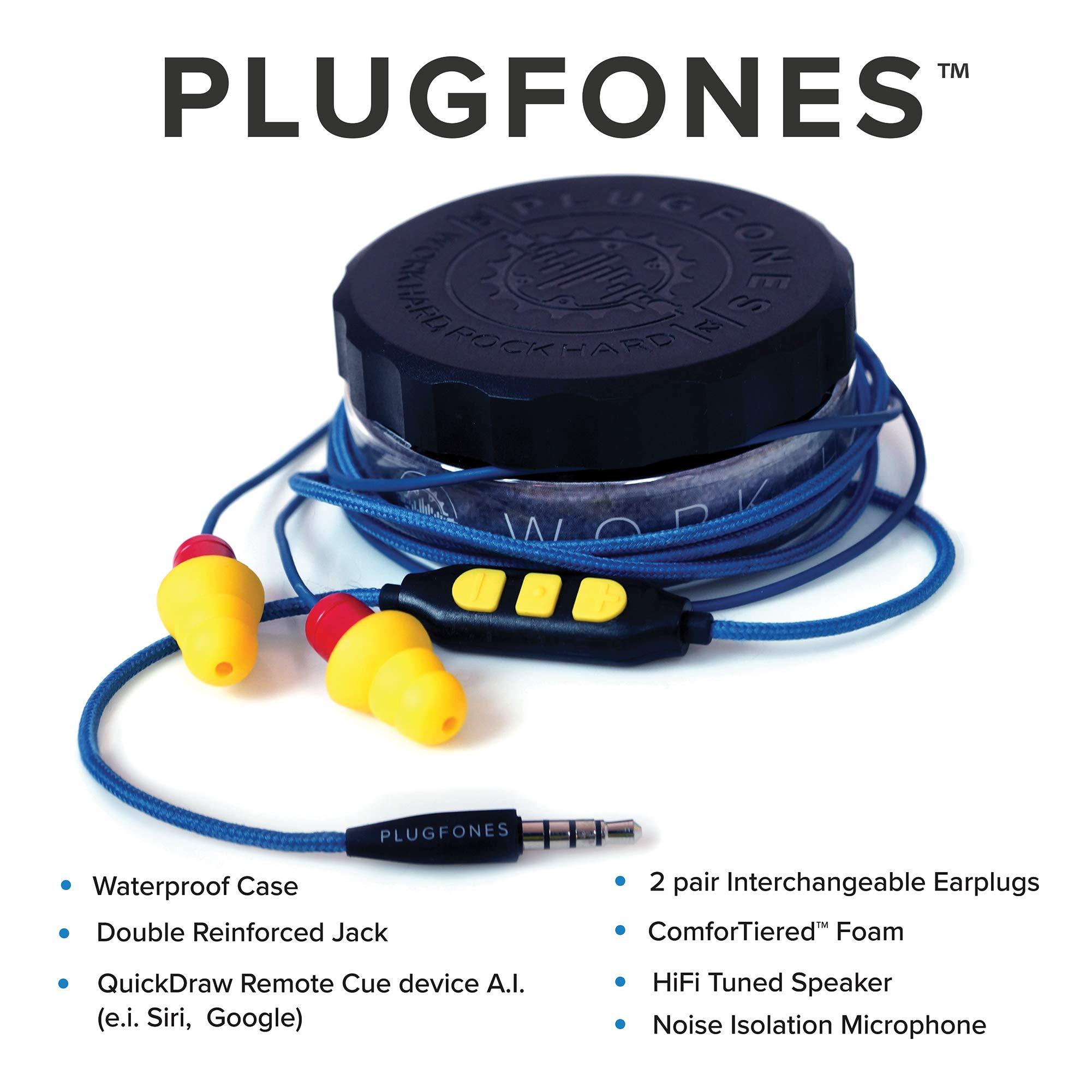 Plugfones Plugfones Protector Plus VL in-Ear Earplug Earbuds, Noise Reduction Headphones with Noise Isolating Mic and Controls, Blue & Yellow