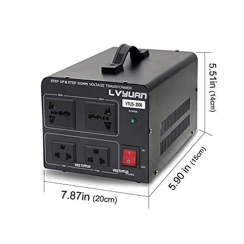 Cantonape Cantonape Voltage Transformer Converter 2000 Watt Step Up/Down Convert from 110-120 Volt to 220-240 Volt and from 220-240 Volt to 110-120 Volt with 2 US Outlets, 2 Universal Outlets