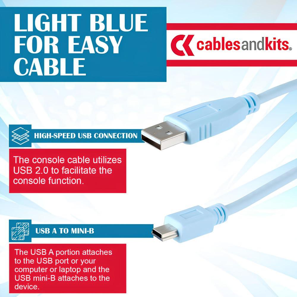 CablesAndKits CablesAndKits USB Console Cable (Compatible with Cisco rollover console cable CAB-CONSOLE-USB), 6ft, USB 2.0 type A to type mini B, Connect to Routers, Switches, and Firewalls