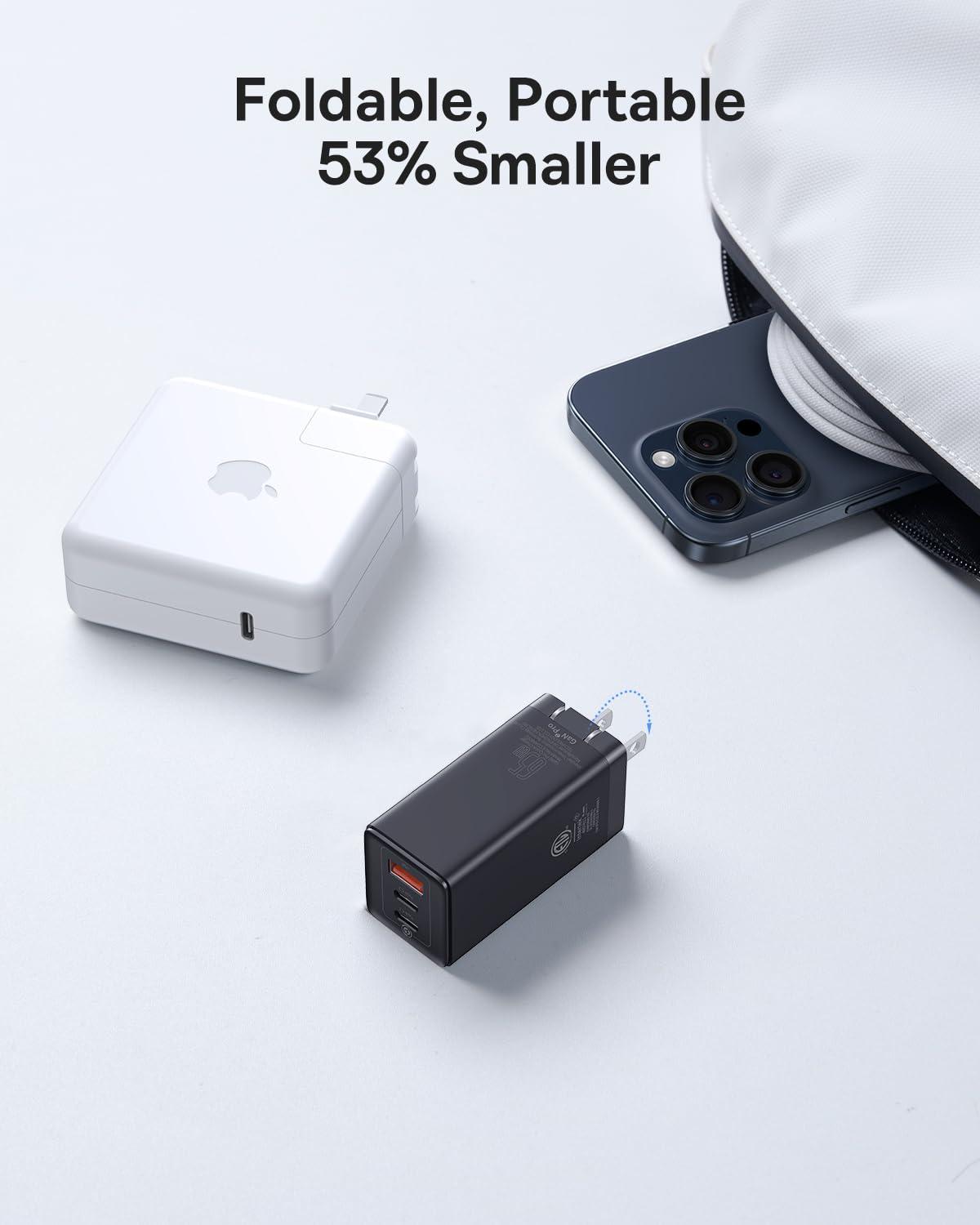 Baseus Baseus Laptop Docking Station Dual Monitor 4K@120Hz, 9 in 1 USB C Hub with 2 HDMI, 1000Mbps LAN, 100W PD, 3 USB, SD Card Reader & USB C Charger, Baseus 65W USB C Wall Charger, 3 Ports Foldable GaN