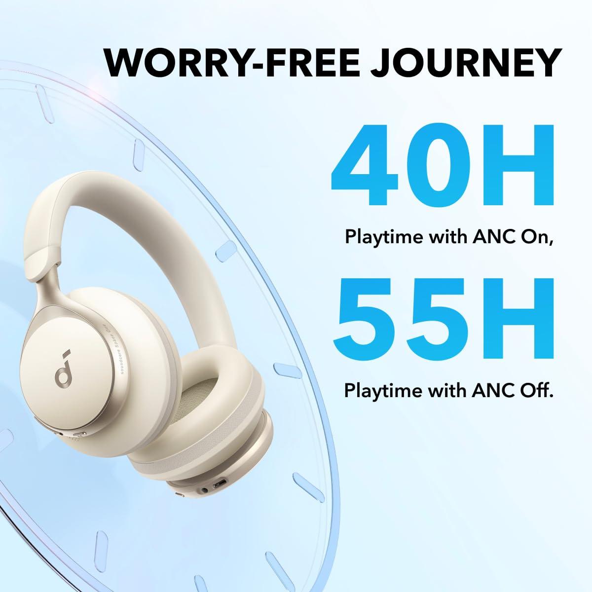 Soundcore Soundcore by Anker, Space One, Active Noise Cancelling Headphones, 2X Stronger Voice Reduction, 40H ANC Playtime, App Control, LDAC Hi-Res Wireless Audio, Comfortable Fit, Clear Calls, Bluetooth 5.3