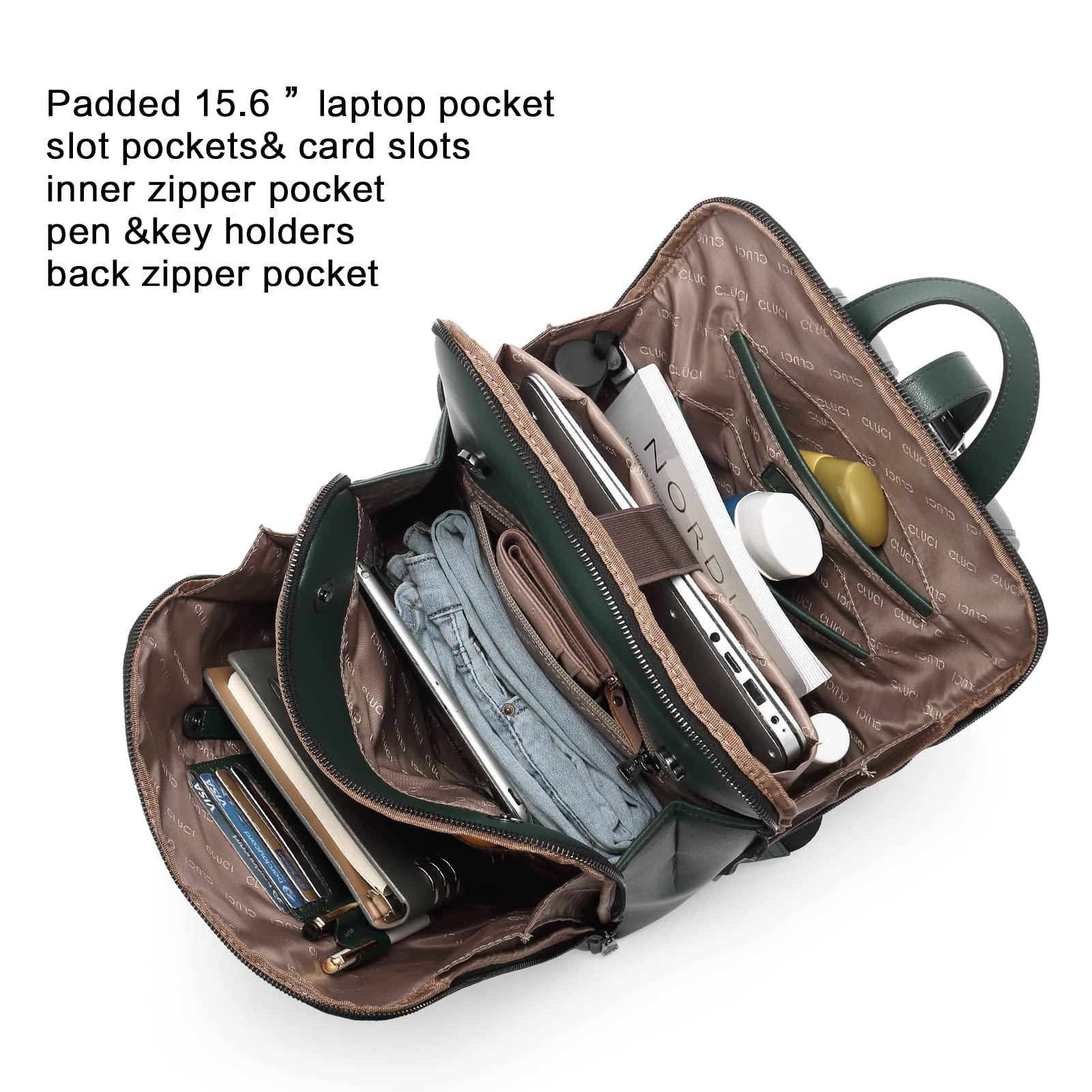 CLUCI CLUCI Leather Backpack for Women, 15.6 inch Laptop Bag, Large Genuine Work Backpack Travel Back