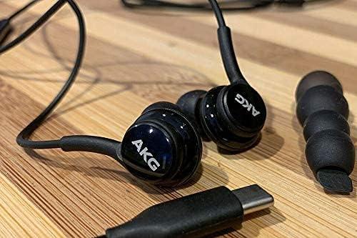 SAMSUNG SAMSUNG AKG Earbuds Original USB Type C in-Ear Earbud Headphones with Remote & Mic for Galaxy A53 5G, S22, S21 FE, S20 Ultra, Note 10, Note 10+, S10 Plus - Braided - includes Velvet Pouch - Black