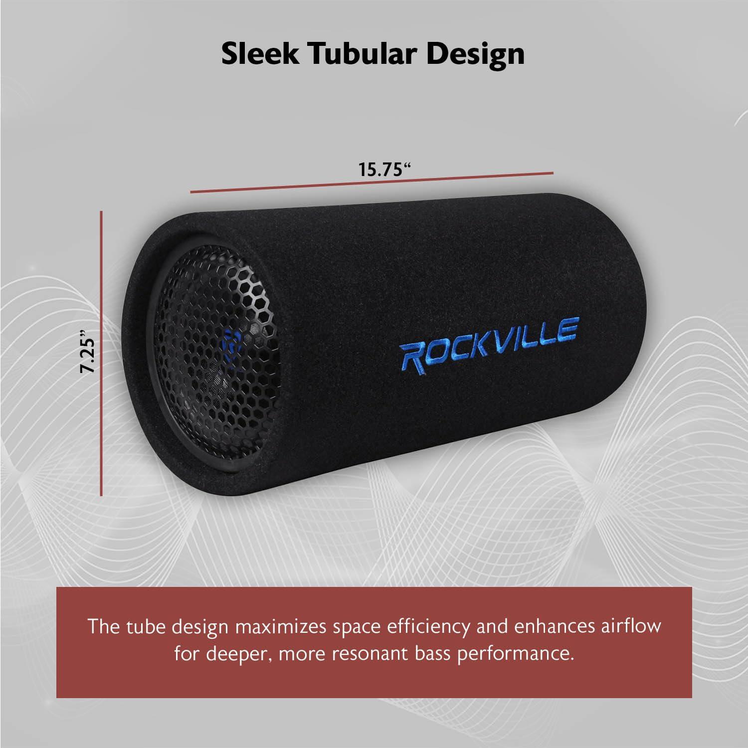 Rockville Rockville RTB65A 6.5\" Powered Subwoofer Bass Tube, 300W Peak, Deep Bass, Built-In Amp, MP3 Input, Crossover, Vented Enclosure, Perfect for Car Audio