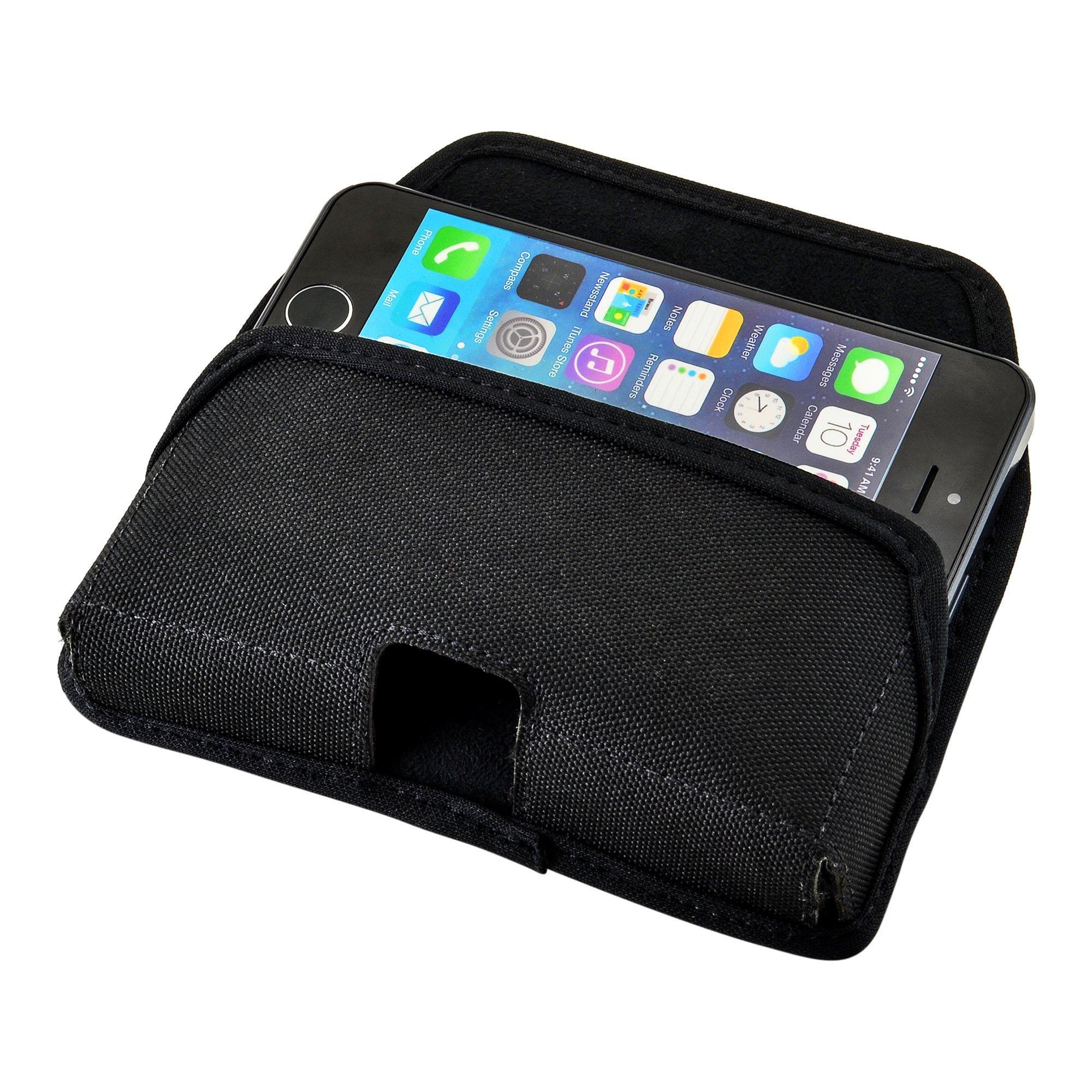 TurtleBack Turtleback Belt Clip Case Compatible with iPhone SE (1st Gen), 5, 5c, 5s, Black Holster Nylon Pouch with Heavy Duty Rotating Belt Clip Horizontal