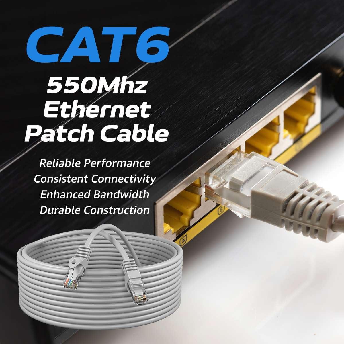 Cables Direct Online Cables Direct Online Cat6 50FT Network Ethernet Patch Cable, 550Mhz Internet Wire, Compatible with PC, Laptop, Modem, Router, TVs, Printer Cord, Consoles for Home and Office, Gray