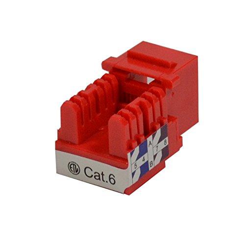 LOGICO LOGICO 10 Pack Cat6 Keystone Jacks Red with Dust Cap – 22-26 AWG PCB Female RJ45 Connectors for Network Ethernet Wall Jack Insert | Cat 6 110 Punch Down Block Socket 8-Port, 8-Connector (8P8C)