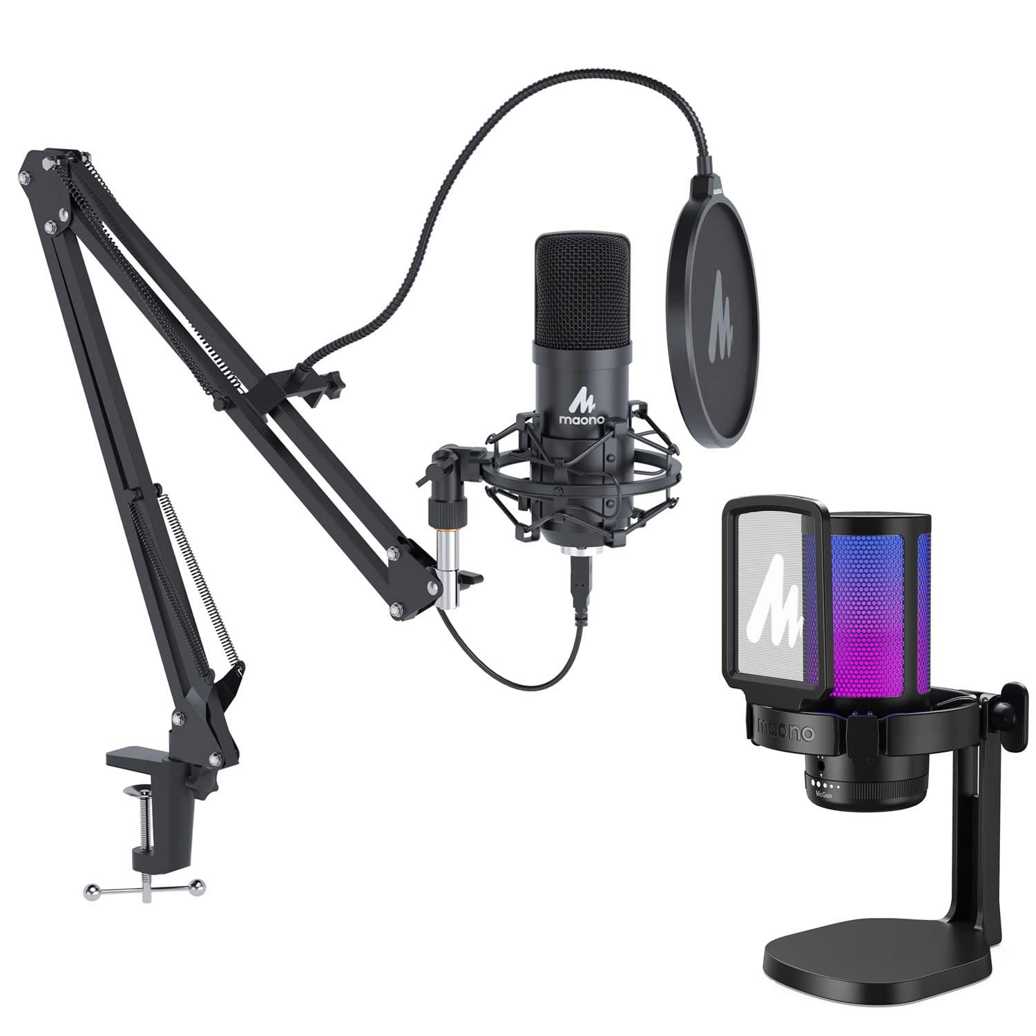 MAONO MAONO 2PCS USB Gaming Microphone, PC Computer Condenser mic with Noise Cancellation, RGB Lights, Mute, Gain Control for Streaming, Recording, Podcast, Chat, Twitch, YouTube, Discord