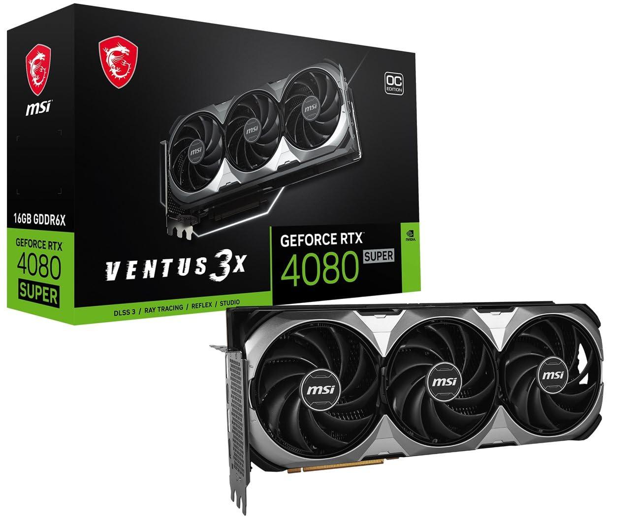 MSI MSI GeForce RTX 4080 Super 16GB Ventus 3X OC Graphics Card - 16 GB GDDR6X (23Gbps / 256 Bits), PCIe 4.0-3 x Fans TORX 4.0 - HDMI 2.1a, DisplayPort 1.4a