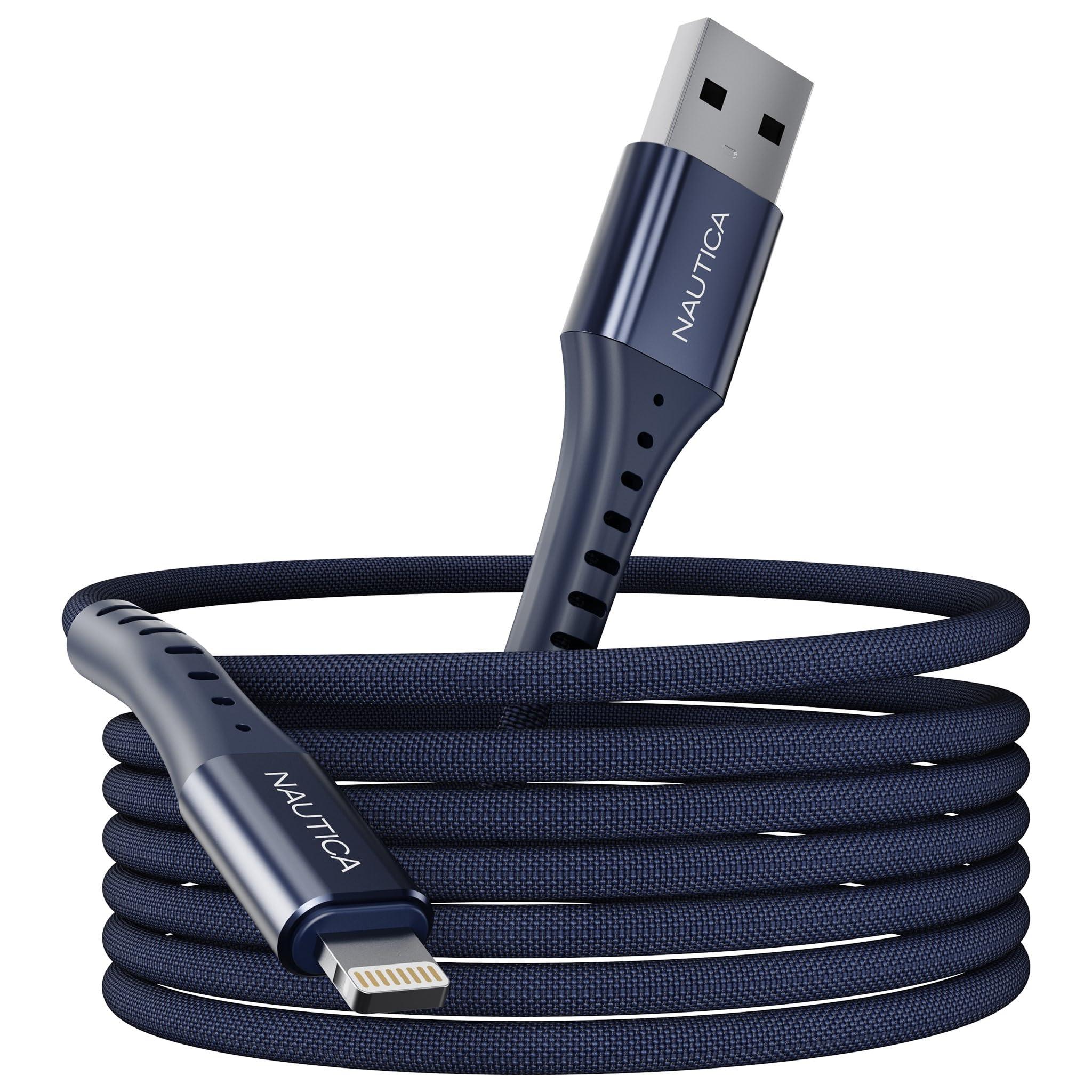 Nautica Nautica Lightning to USB-A Cable, Fast Charge Support, 12W Output Power, Durable Braided Cable 4 ft, Compatible with iPhone, iPad, iPod (Navy)