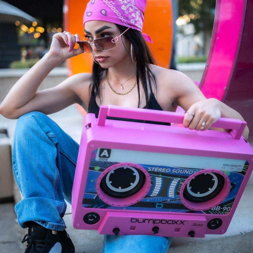 Bumpboxx Bumpboxx Remixx Bluetooth Boombox Bluetooth Speaker with The Looks of a Cassette | Bringing Back The Retro Cassette Vibes | Includes Wireless Microphone | White Frost