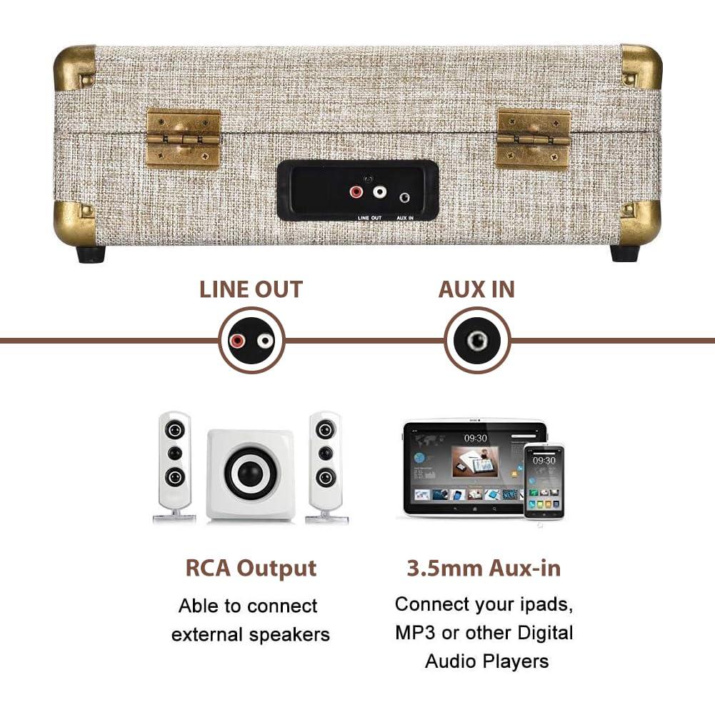 SKEVONO Vinyl Record Player, SKEVONO 33-1/3, 45 & 78 RPM Portable Suitcase Turntable, Bluetooth Vintage Record Player with 2 Built-in Speakers, Supports RCA Output Headphone Jack Phone Music Playback