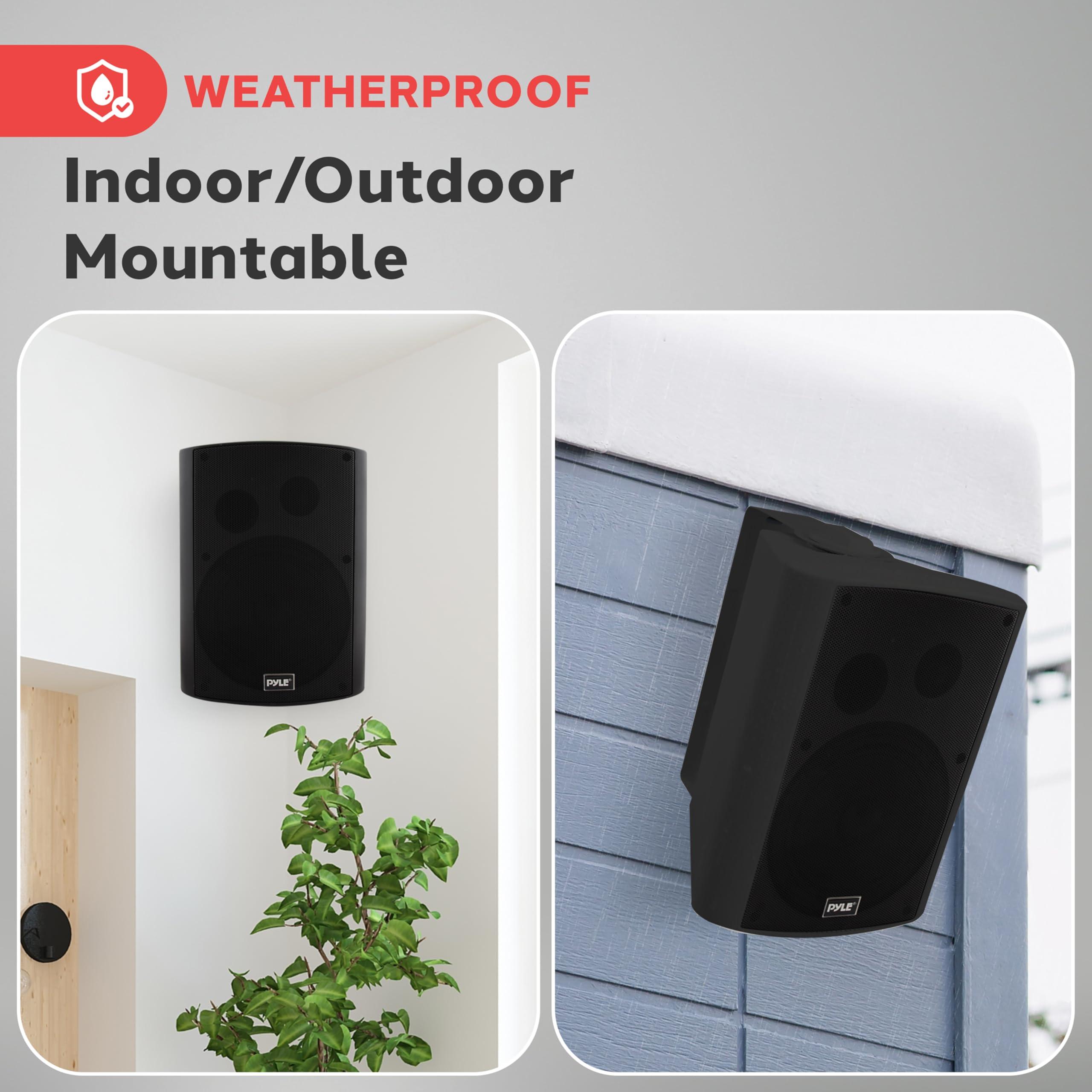 Pyle Pyle Audio Wall Mount 6.5 Inch Waterproof Bluetooth Indoor and Outdoor Speaker System Pair with Built In Digital Amplifier, Black