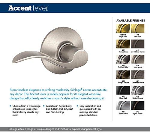 SCHLAGE SCHLAGE Accent Lever with Collins Trim Non-Turning Lock in Satin Nickel - Left Handed