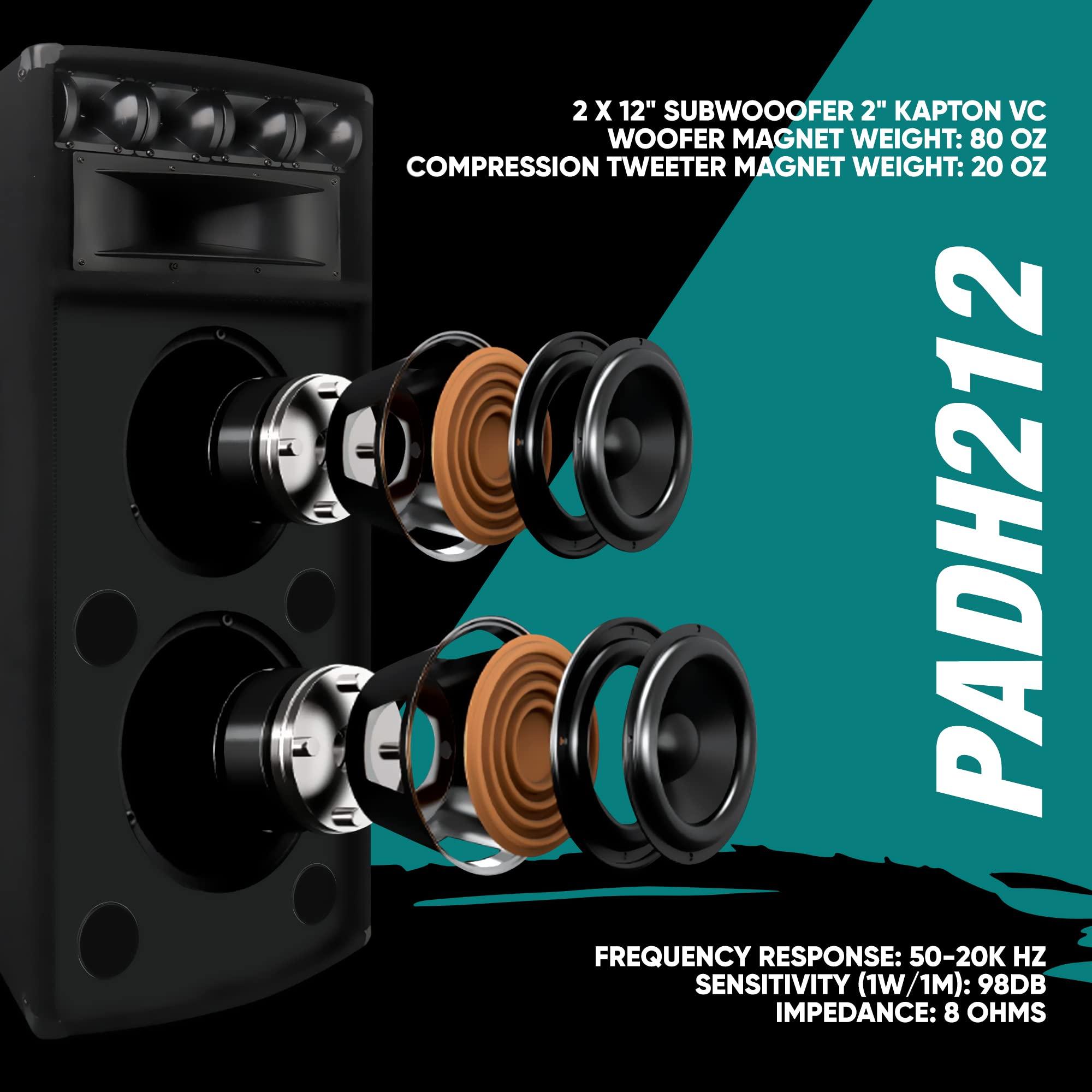 Pyle Pyle Portable Cabinet PA Speaker System - 1600 Watt Outdoor Stereo Sound Speakers w/ Dual 12\" Woofers, 3.4\" Piezo Tweeters, 5\"x12\" Super Horn Midrange, Crossover Network