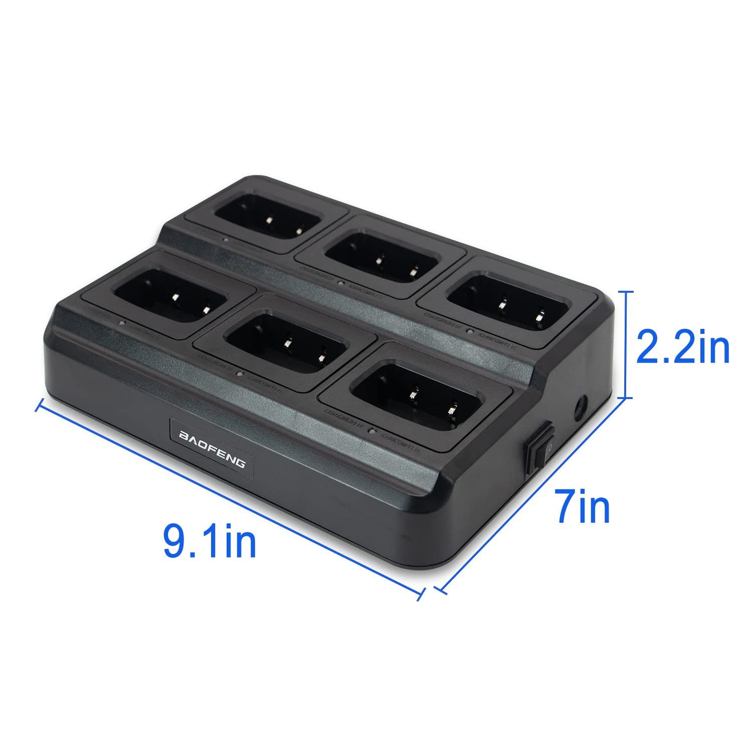 Greaval Greaval GV-8S Long Range Walkie Talkies with Six-Way Multi-Unit Charger for Adults, 6 Pack Rechargeable Walkie Talkies with 12 Li-ion Batteries, Two-Way Radio with Earpieces and Mic