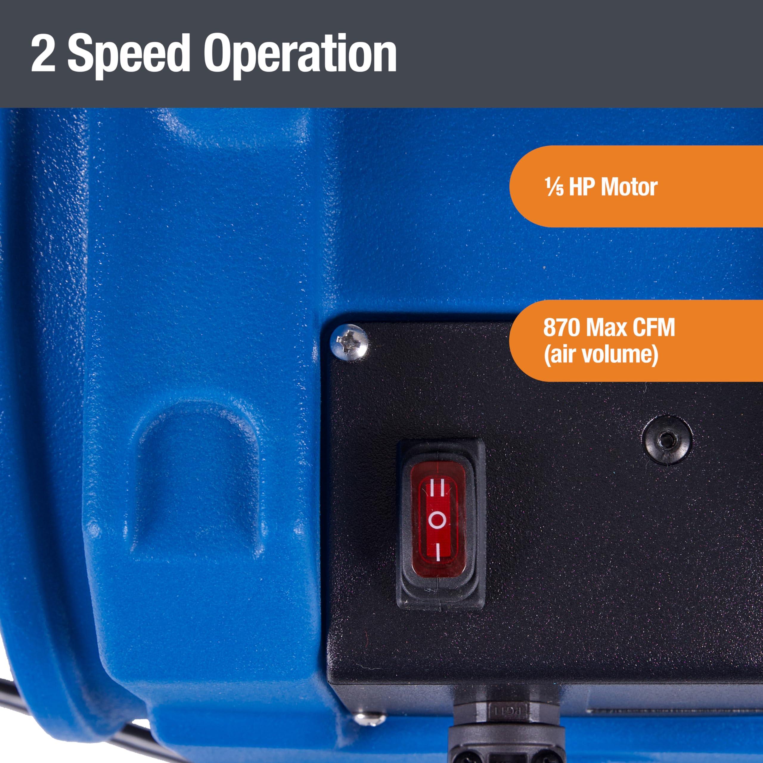 BlueDri BlueDri Portable 1/5 HP, 870 CFM Mini Axial Air Mover Fan with Wall Mount Option for Water Damage, Drying and Ventilation, Blue, MA-870, Small