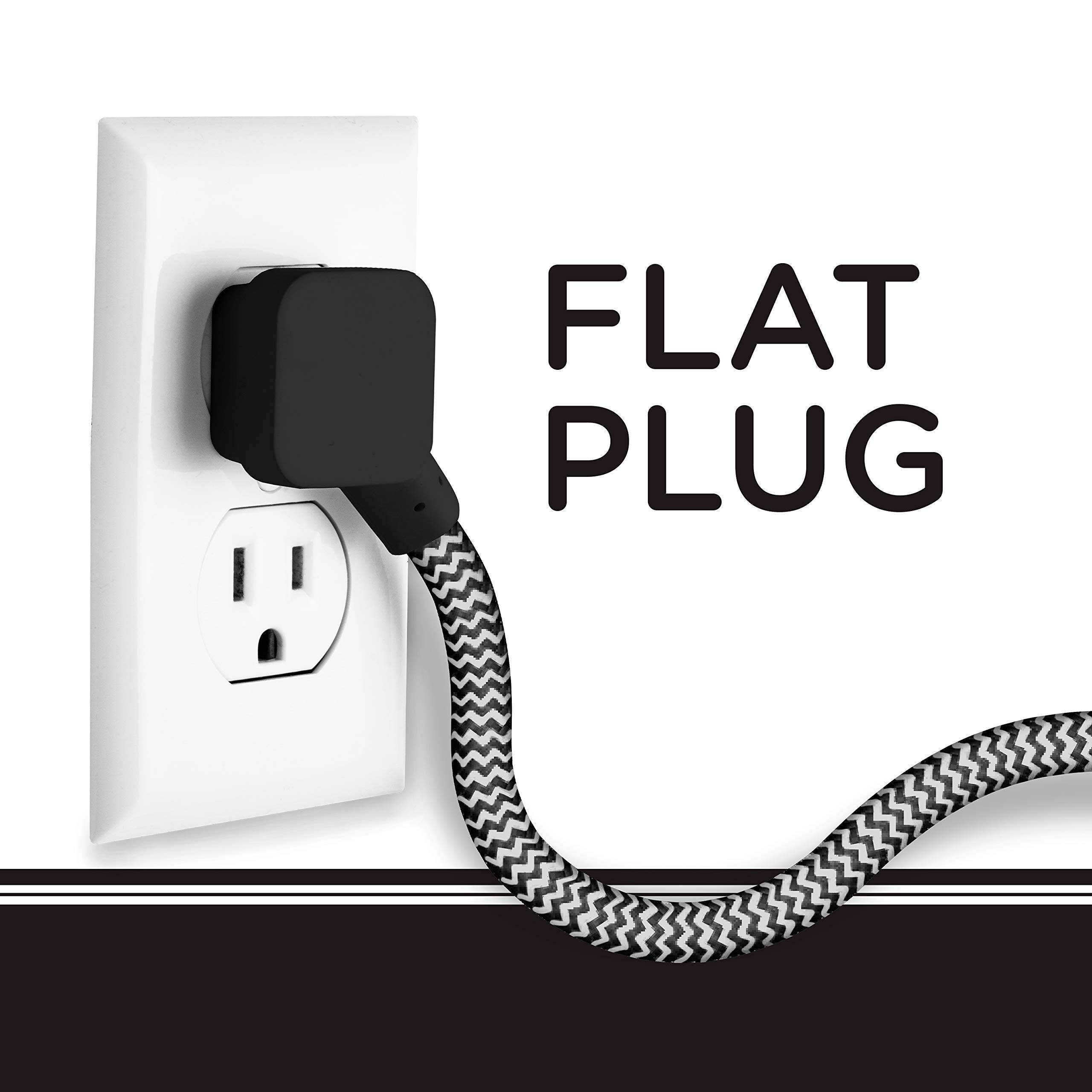 Cordinate Cordinate Surge Protector Power Strip, 2 Outlet Surge Protector, 10 Ft Braided Cord Power Strip, Surge Protector with USB Ports, 3-Prong Flat Plug Power Strip, Surge Protector Outlet, Black, 41885