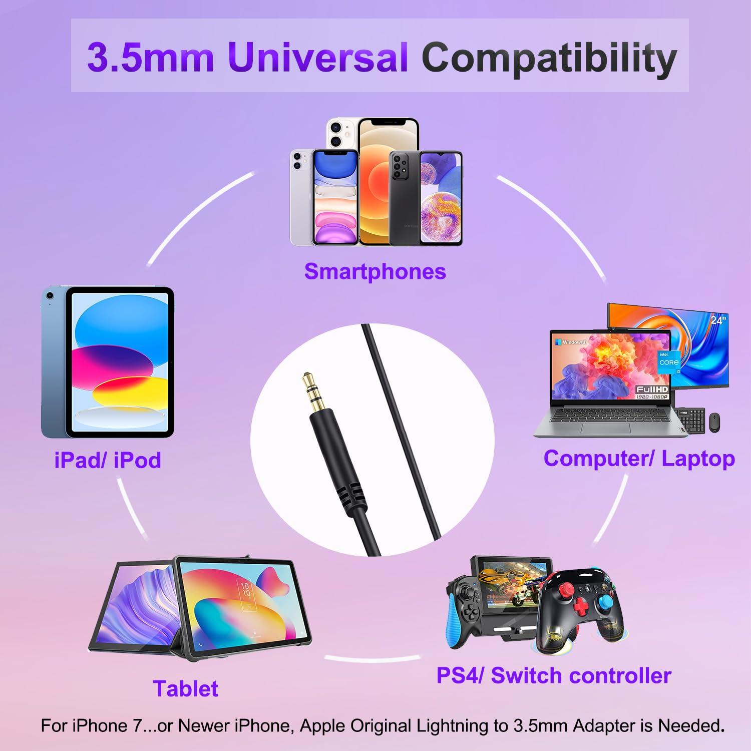 Callez Beats Headphones Replacement Audio Cable Wire 3.5mm to 3.5mm Aux Cord Compatible with Beats Solo2 Solo3 Studio3 Wireless HD Pro by Dr. Dre Sony WH-1000XM4 WH-1000XM5 WH-CH720N Headphones (No Mic)