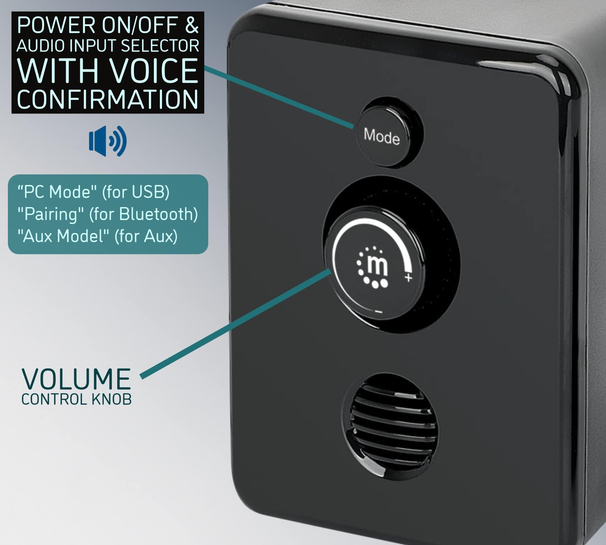 MANHATTAN MANHATTAN Bluetooth USB Powered 2.1 Stereo Speaker System - with Subwoofer and 2 Small Satellite Speakers, 3 Audio Connection Modes - for Computer, PC, Laptop, Desktop - 3 Yr Mfg Warranty - 167345