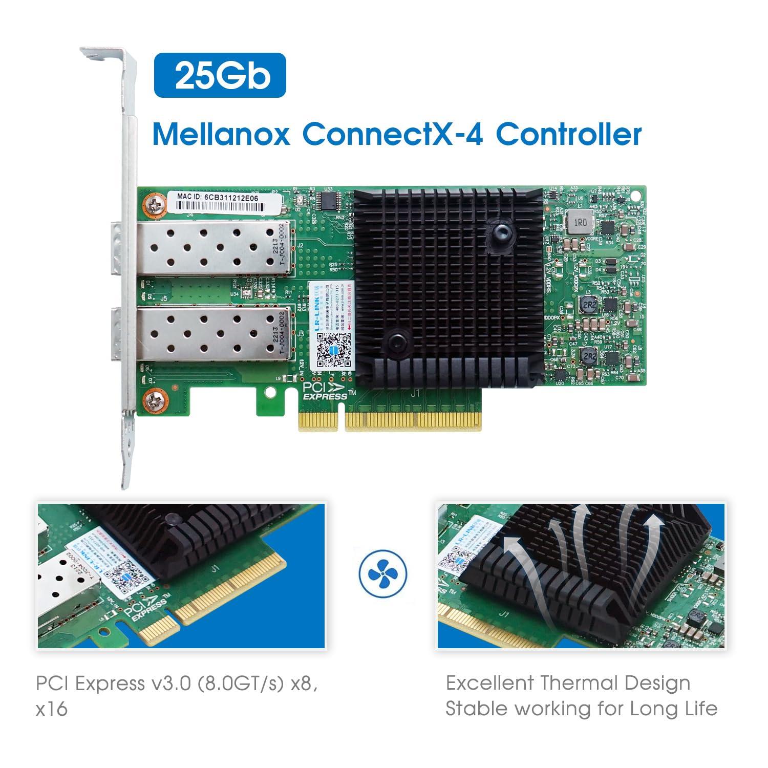 LR-LINK 25GbE NIC Network Card with Mellanox ConnectX-4 Chipset,Dual-SFP28 Ports PCI Express 3.0 X8 Ethernet Adapter Support Windows Server/Windows/Ubuntu
