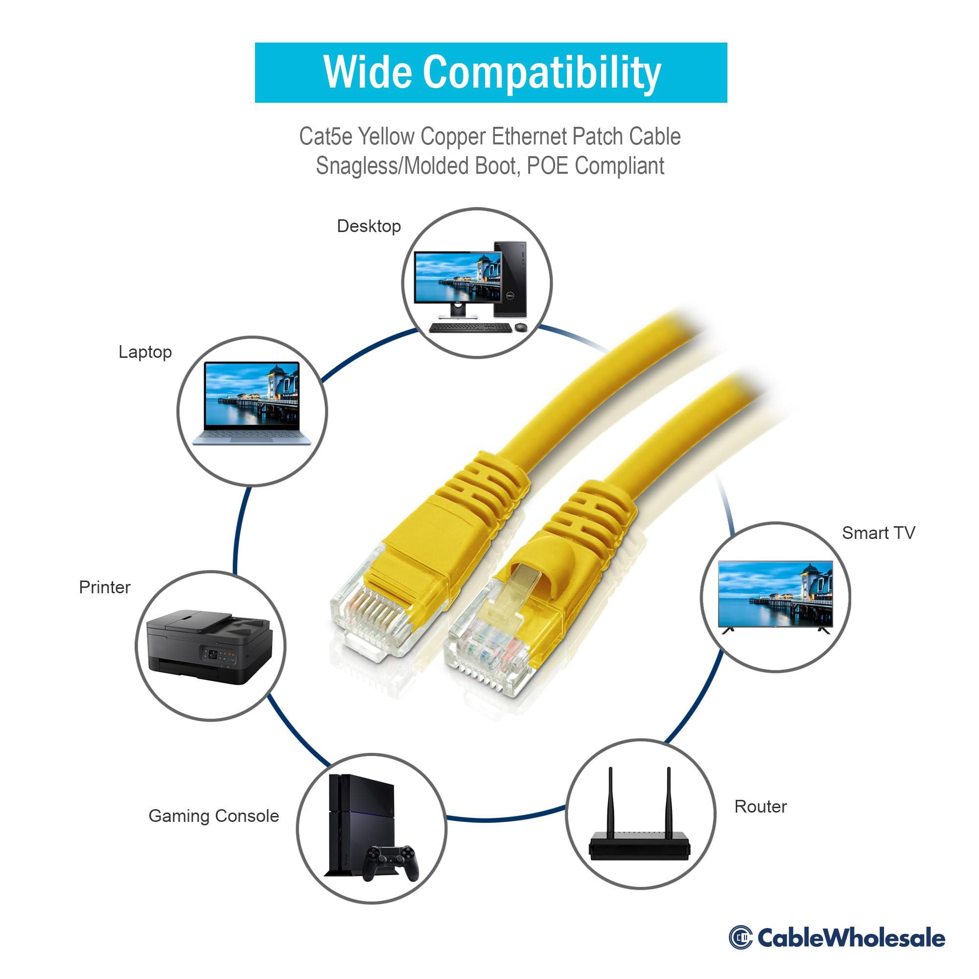 CableWholesale CableWholesale Cat5e Ethernet Cable, 24AWG, RJ45 Gold Plate Connector, ETL, 4 Pair Stranded Copper, Snagless Boot Unshielded Twisted Pair (UTP) Internet Network Patch Cable, 35 Foot, Yellow