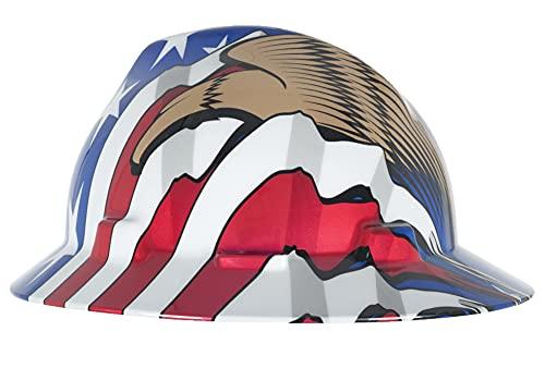 MSA MSA 10071159 Freedom Series V-Gard Full-Brim Hard Hat With Fas-Trac III Ratchet Suspension, Polyethylene Shell, Self Adjusting Crown Straps - Standard Size, American Flag with 2 Eagles