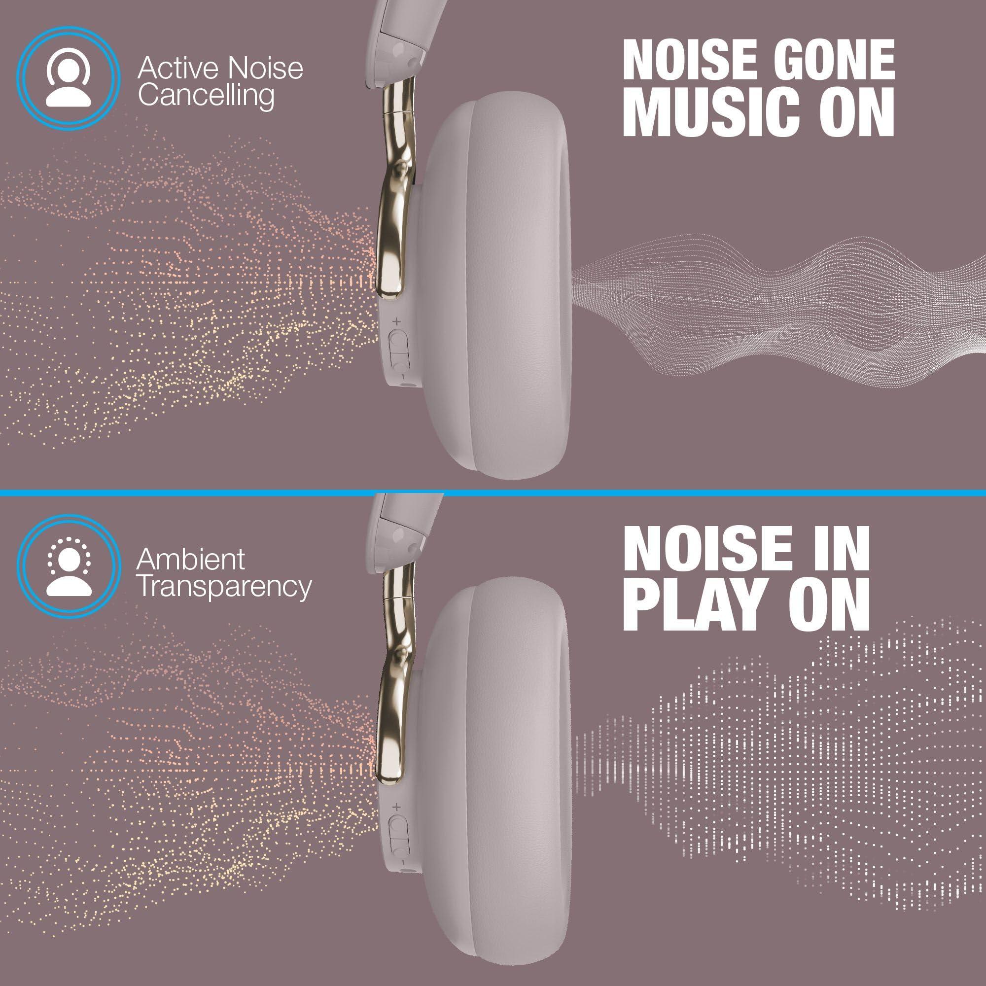 Naztech Naztech Aura 360 Moondust 24HR ANC Over Ear Headphone Wireless, Noise Cancelling Headphones Over Ear, Bluetooth Headphone Gym, Active Noise Cancelling Head Phones, Multipoint Connection Dual Voice Mic