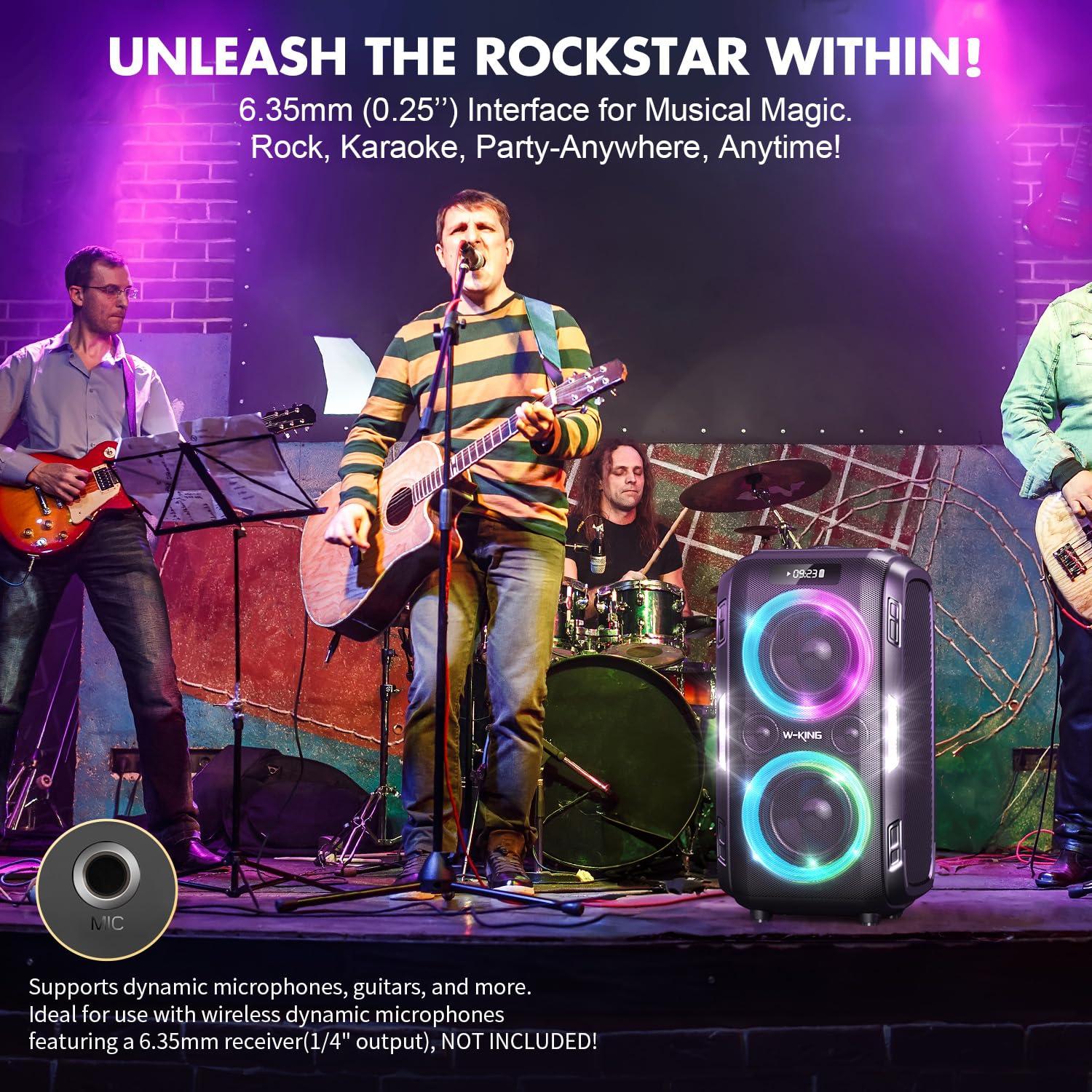 W-KING W-KING Party Large Bluetooth Speaker Loud-(200W PEAK)120W Extra Deep Bass, V5.3 Big Boombox Karaoke Portable Speaker Wireless, 12 Custom Bass, Massive 120dB/IPX5/Lights/USB Play/MIC&Guitar Port/TF/AUX