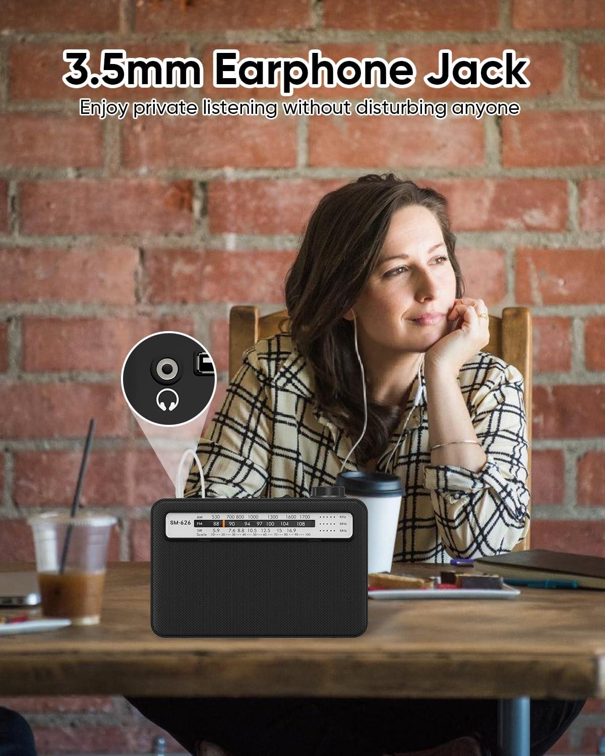 MIPDIIT MIPDIIT Portable AM FM Radio with Bluetooth Speaker, AC Plug in/USB C Rechargeable or D Battery Operated Transistor Radio, 5W Speaker, 3.5mm Earphone Jack, Support TF Card/USB Playing